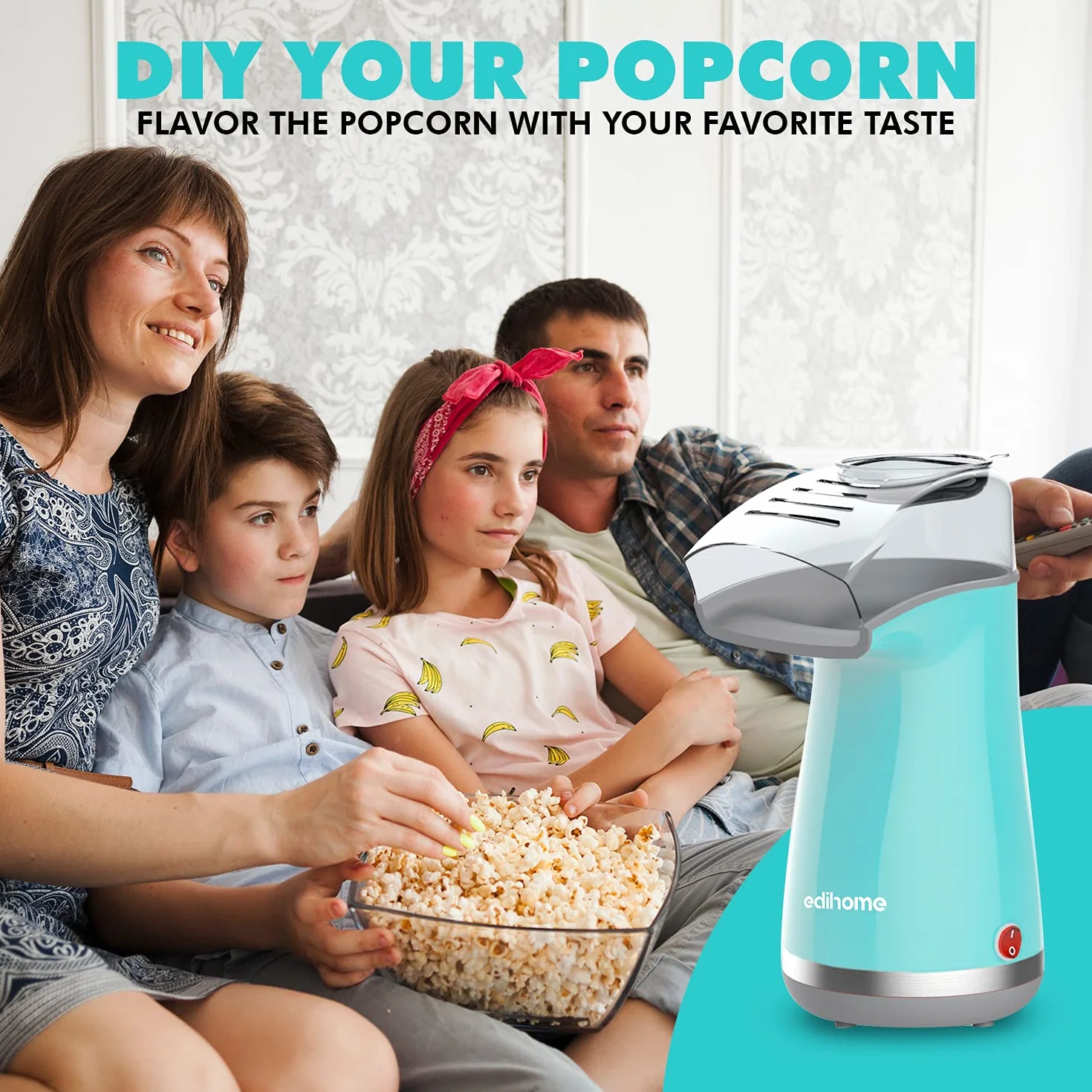 Edihome Elektryczna Maszyna Popcorn 1200 W Niebieska