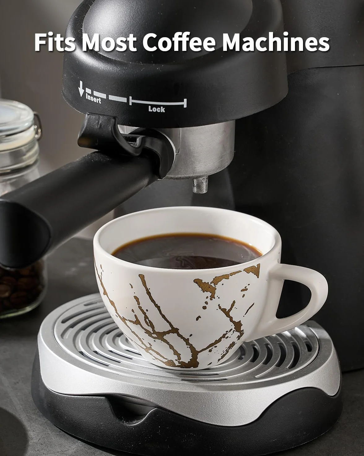 Home Decor Ceramiczne kubki do cappuccino, zestaw 4 sztuk, 220 ml, możliwość układania w stos, z metalowym stojakiem, dla miłośników kawy, cappuccino, latte, Americano i herbaty, kolor czarno-białe