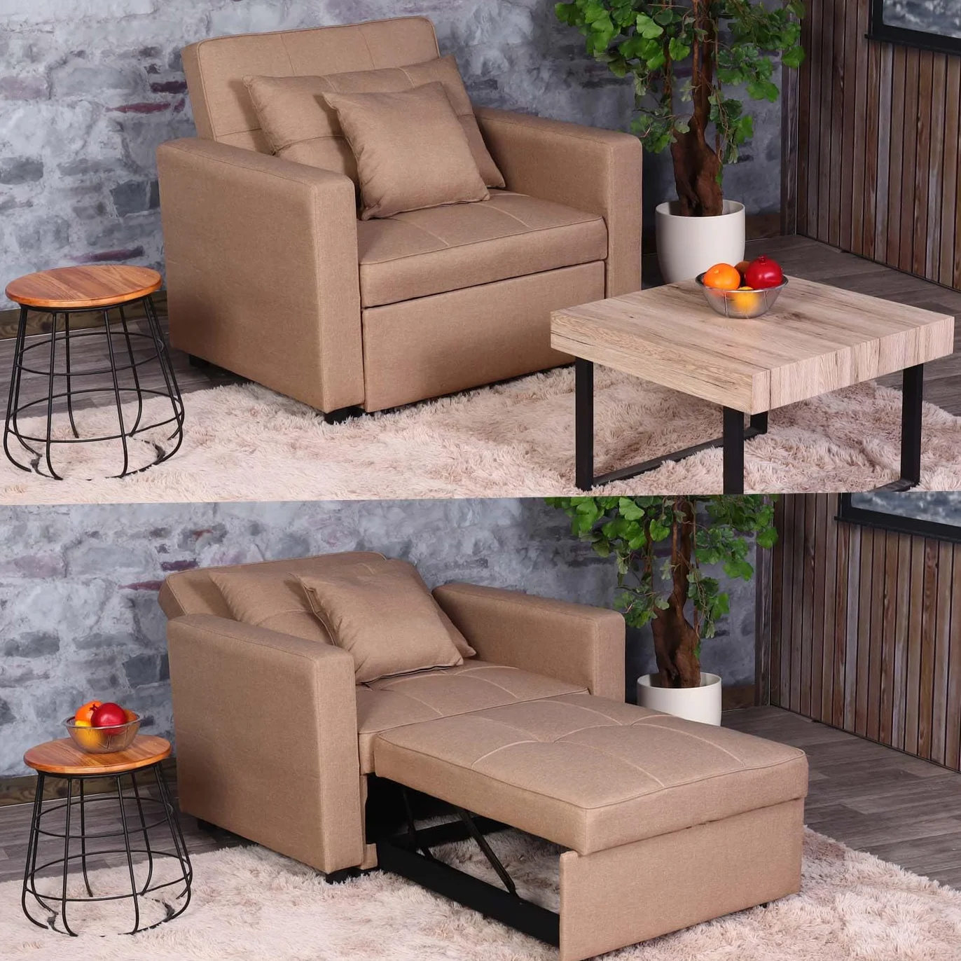 Mendler Fotel do spania HWC-L90, składany fotel z funkcją spania, łóżko dla gości, fotel relaksacyjny, powierzchnia do leżenia 197 x 103 cm, materiał/tkanina - taupe