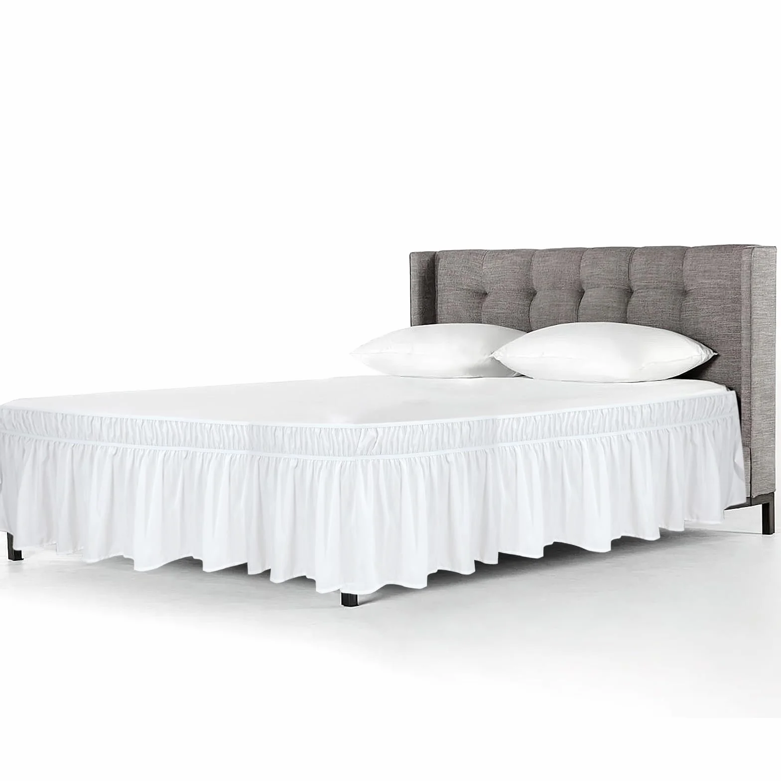 Spódnica na łóżko z falbankami, poszewka na materac 150x200 cm, pościel z falbankami z podwójnym gumowym paskiem, gładka spódnica na łóżko, elastyczna owijająca spódniczka na łóżko na wysokość 40 cm