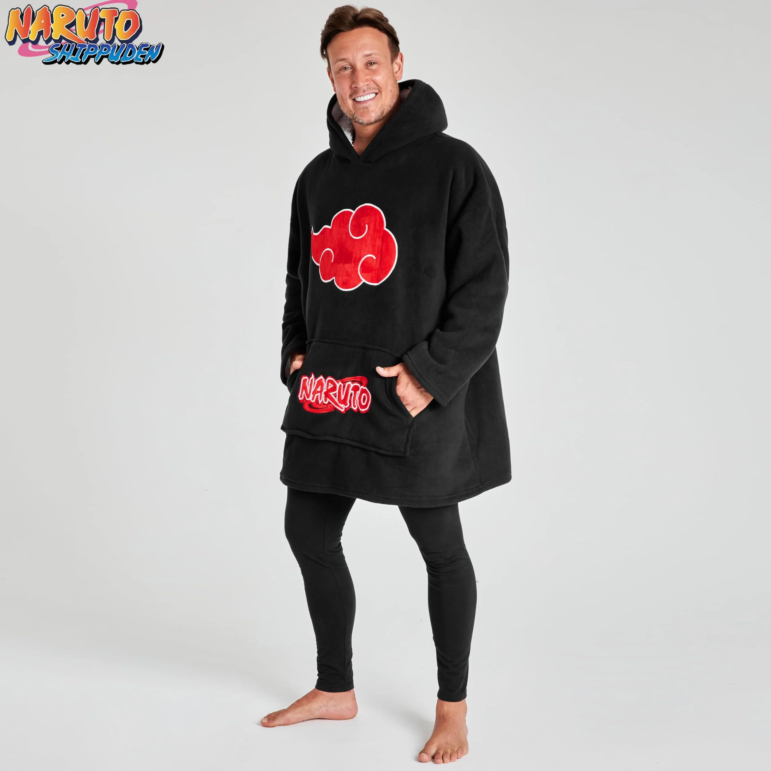 Naruto Koc z kapturem dla mężczyzn i nastolatków - przytulna polarowa bluza z kapturem oversize, jeden rozmiar, z podszewką sherpa, prezenty anime dla mężczyzn
