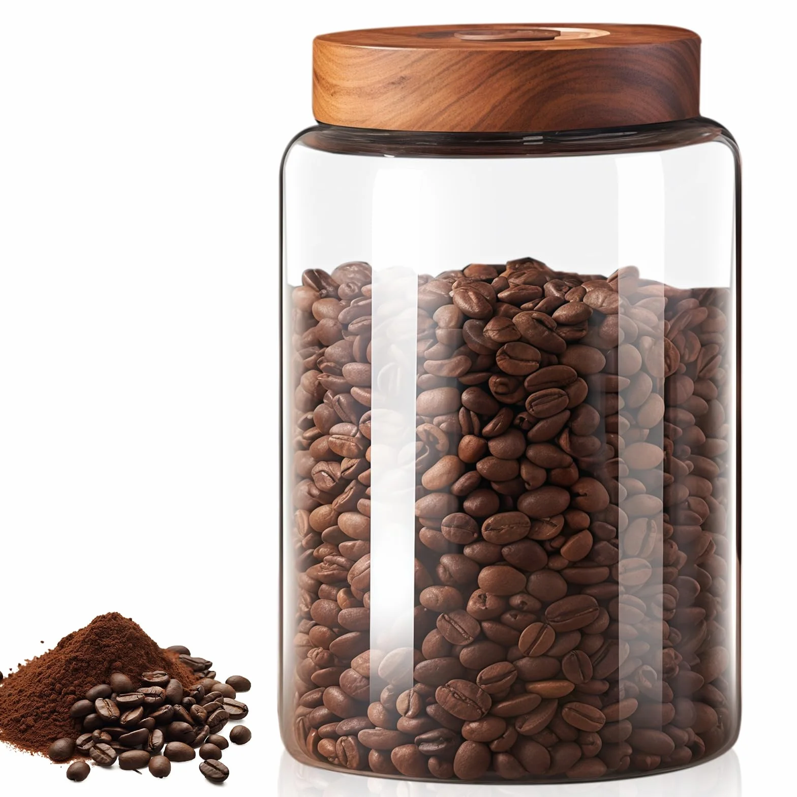 BAIFULAI Próżniowa hermetyczna puszka na kawę ze szkła: 1800 ml, szczelny pojemnik na kawę z zaworem jednokierunkowym i pokrywką, do kawy i wielu innych produktów spożywczych, świeżość i