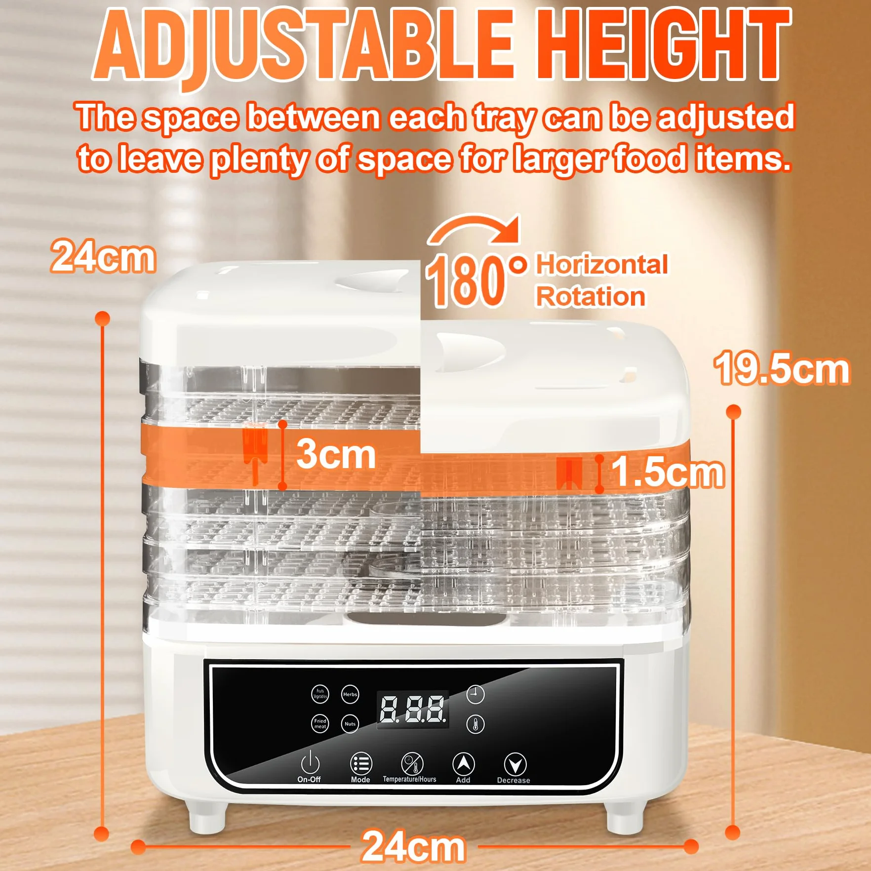 Suszarka z 5 tacami, suszarka do żywności z regulatorem temperatury 35-70°C i timerem 24h, wyświetlaczem LED, suszarką do owoców, odwadniacz do mięsa, owoców, warzyw