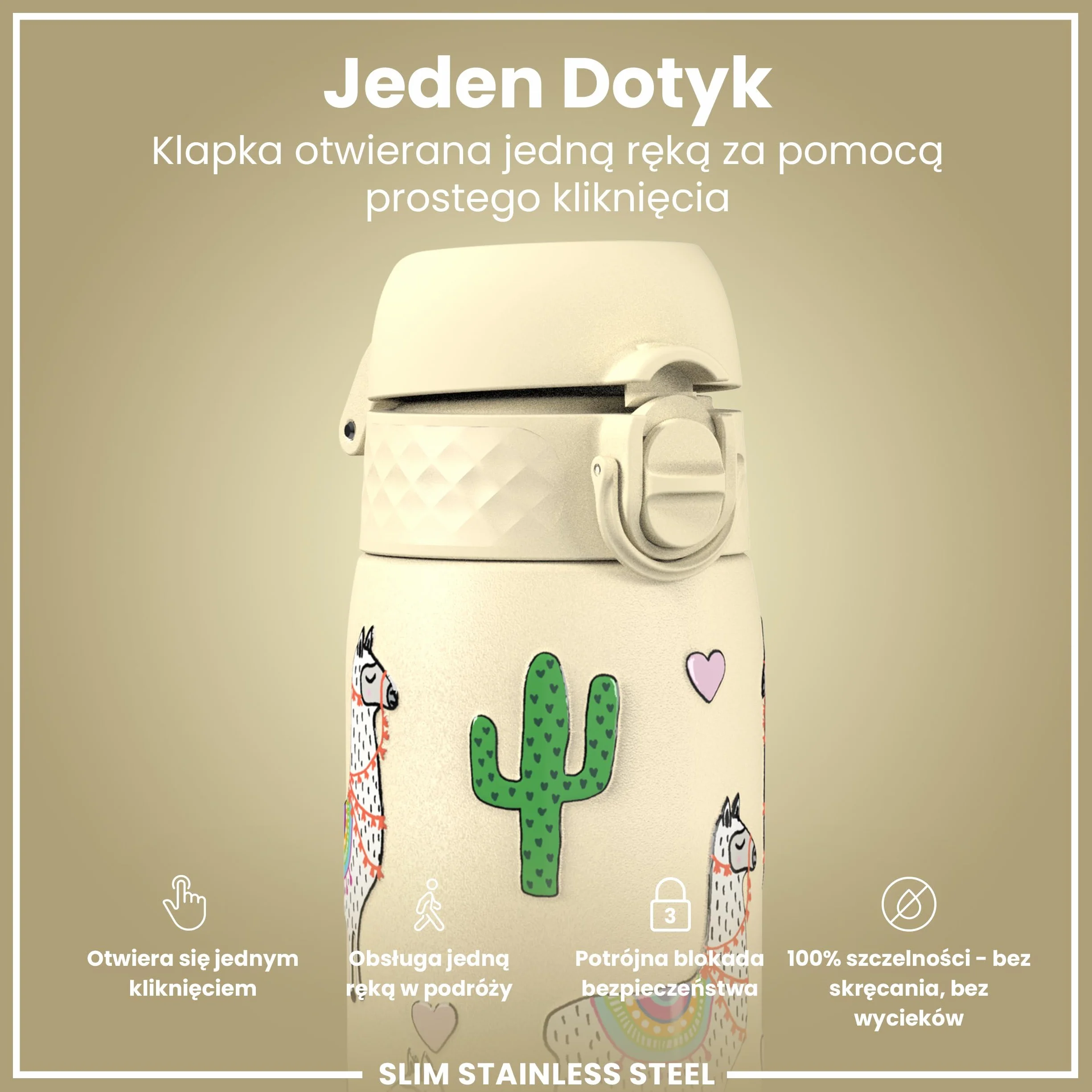 ION8 Butelka na Wodę ze Lekki Stali, 600 ml/20 oz, Nieocieplany, Szczelna, Łatwe Otwieranie, Bezpieczny Zamek, Można Myć w Zmywarce, Higieniczne Pokrycie, Składany Uchwyt, Lamy