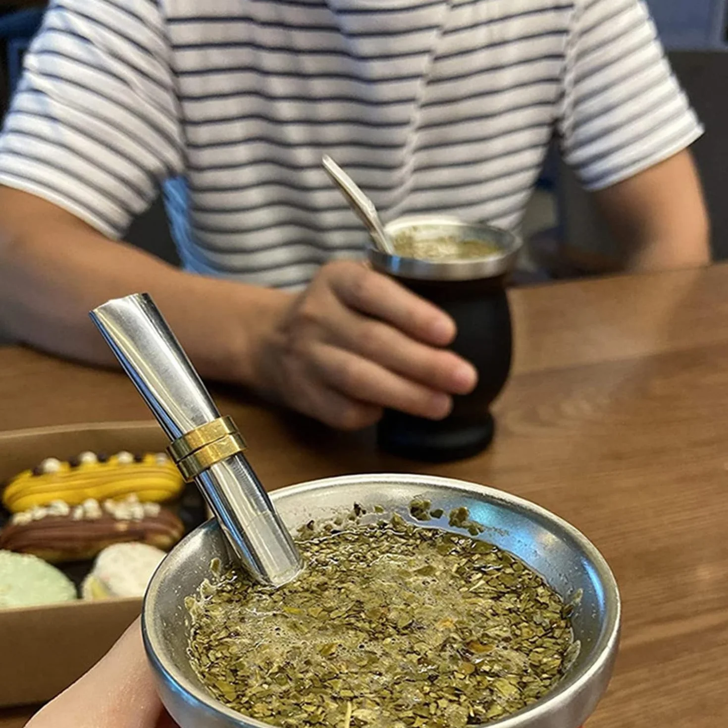 Mate zestaw kubków do herbaty, ze słomką Mate i szczotką do czyszczenia, do herbaty Mate, czarny