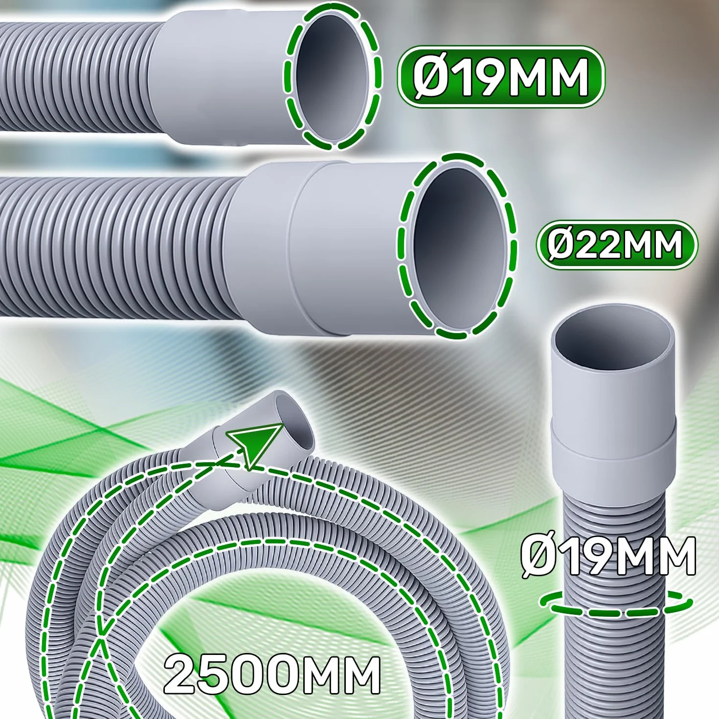 Rura Desague Pralka i zmywarka z uchwytem 2,5 m Ø 19/22 mm z oryginalnym kodem 2803800500 dla Beko 481953028962 dla Whirlpool - 5 lat - ONIX TECH
