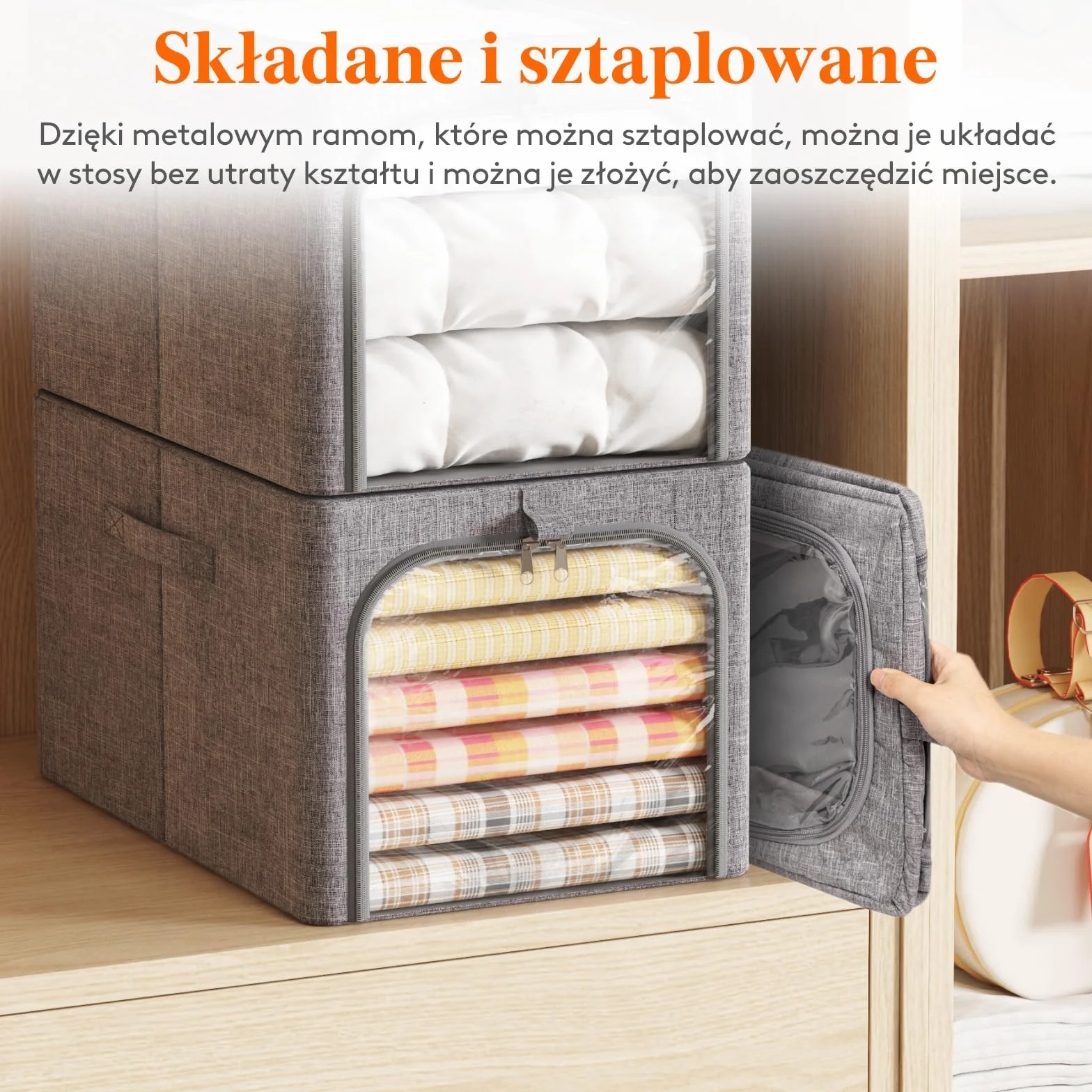Lifewit 4 pojemników do przechowywania z metalową ramą, składane pojemniki do przechowywania, 40-litrowe torby do przechowywania z przezroczystym okienkiem＆ zamki błyskawiczne, solidne uchwyty