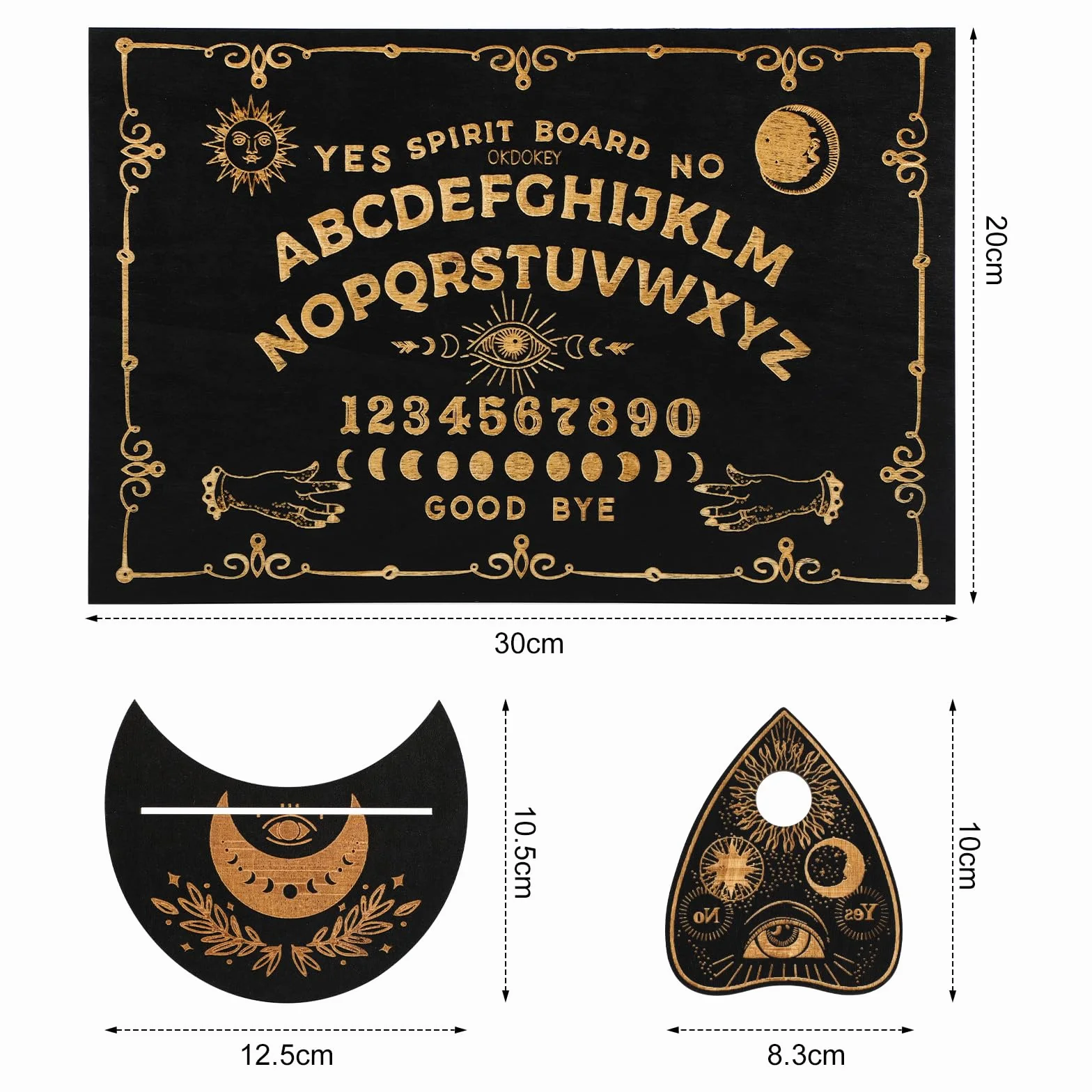 Drewniana czarna tablica Ouija 30 x 18 cm klasyczne tablice dyskusyjne z planszetką, metafizyczna tablica duchowa wiccan prezenty
