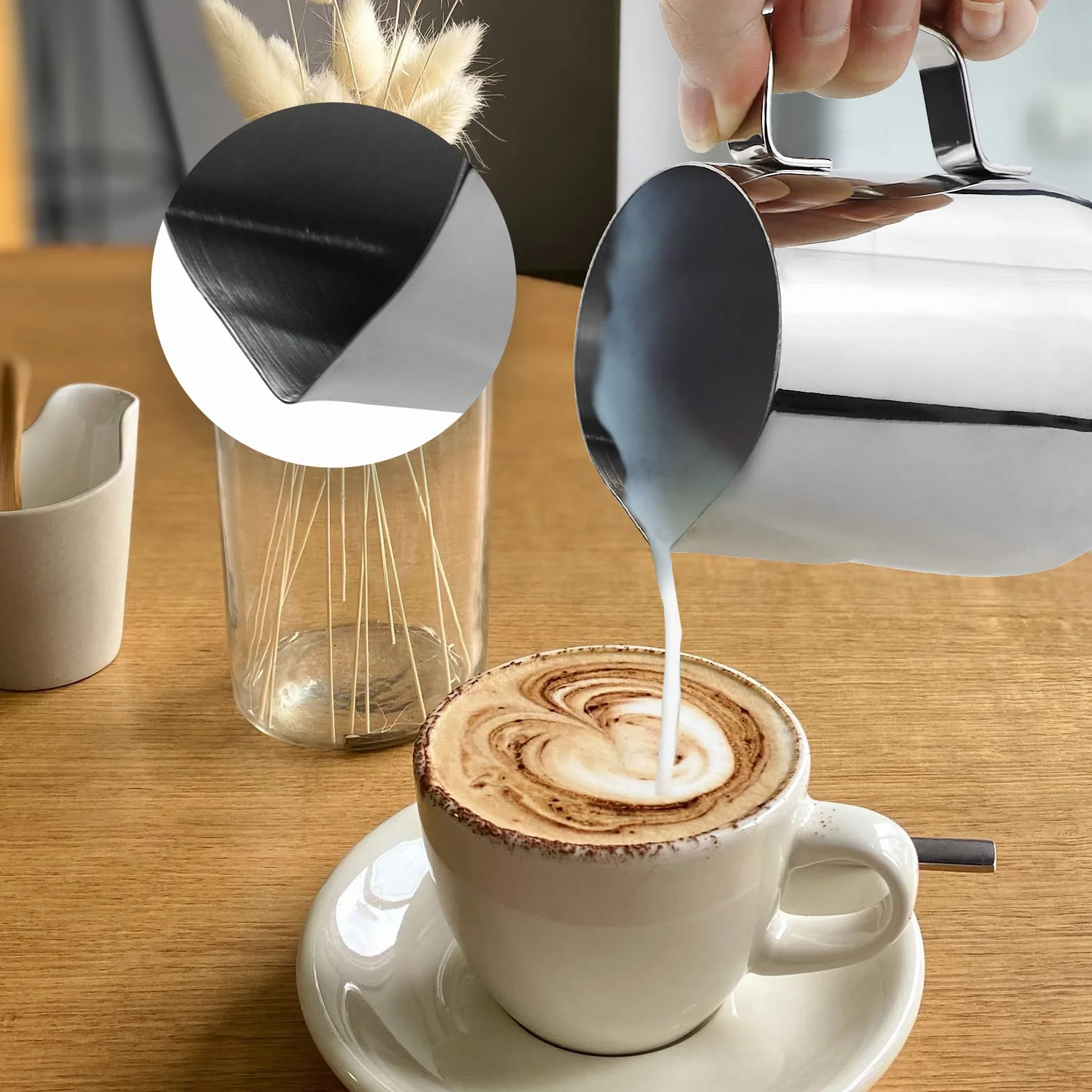 Dzbanek na mleko ze stali nierdzewnej 350 ml ze wskaźnikiem pomiarowym akcesoria barista