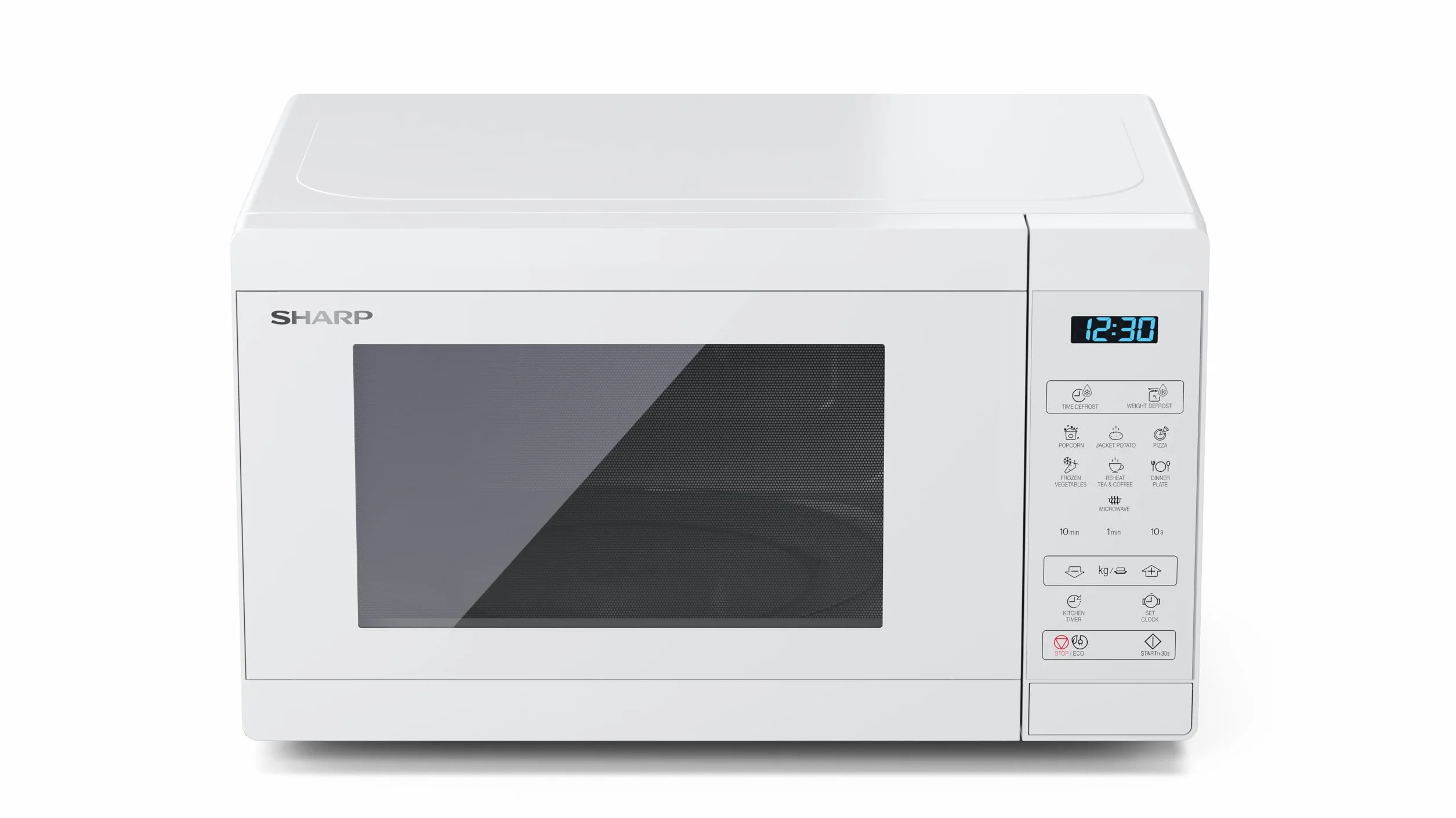 Sharp Kuchenka mikrofalowa YC-MS02E-C 20L, kryształowa biel, 800 W, sterowanie cyfrowe, 11 poziomów mocy, 8 programów, funkcja rozmrażania, tryb ECO, zabezpieczenie przed dziećmi