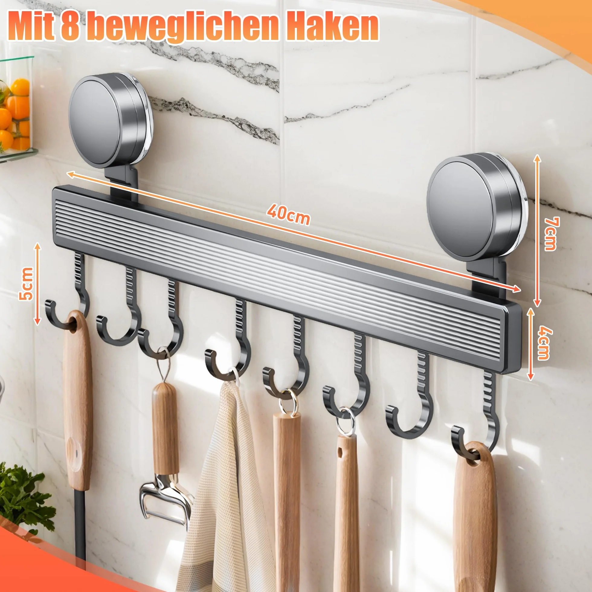 Reling kuchenny listwa z haczykami stal nierdzewna 40 cm bez wiercenia