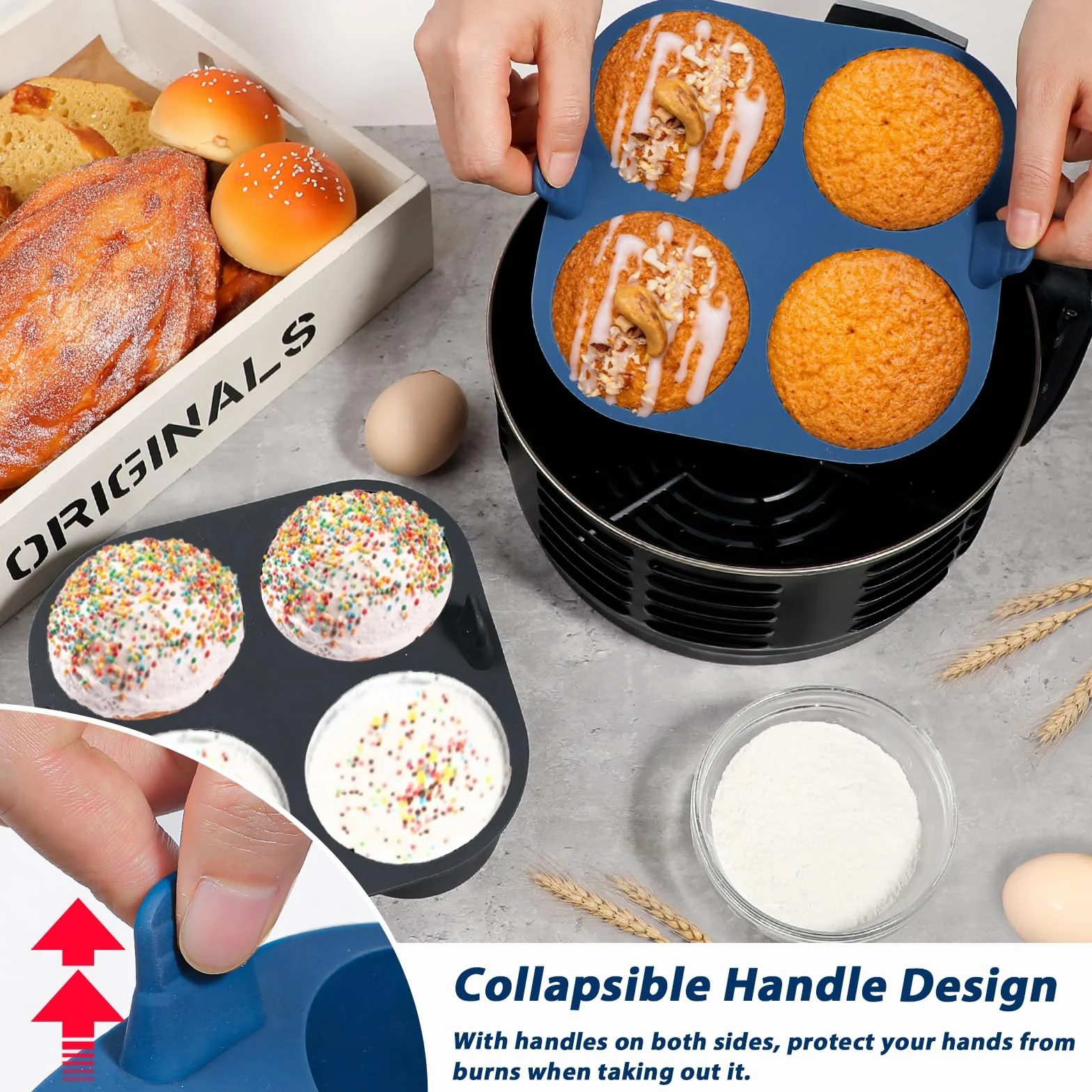 Webake Silikonowa tacka na muffinki do frytkownicy powietrznej 2 szt. 8 cm duże etui na muffiny