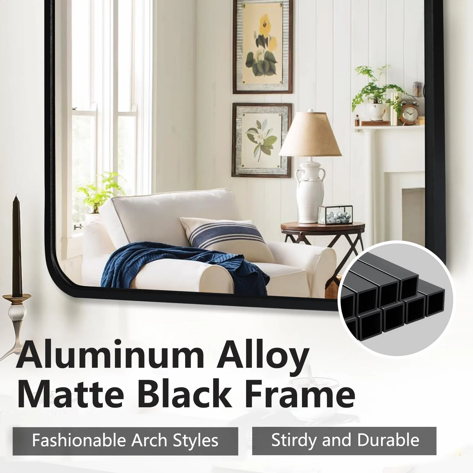 Lustro ścienne prostokątne czarne z aluminiową ramą - 70 x 50 cm Nowoczesne lustro do łazienki, idealne do łazienki, sypialni, salonu i przedpokoju - Można powiesić poziomo lub pionowo