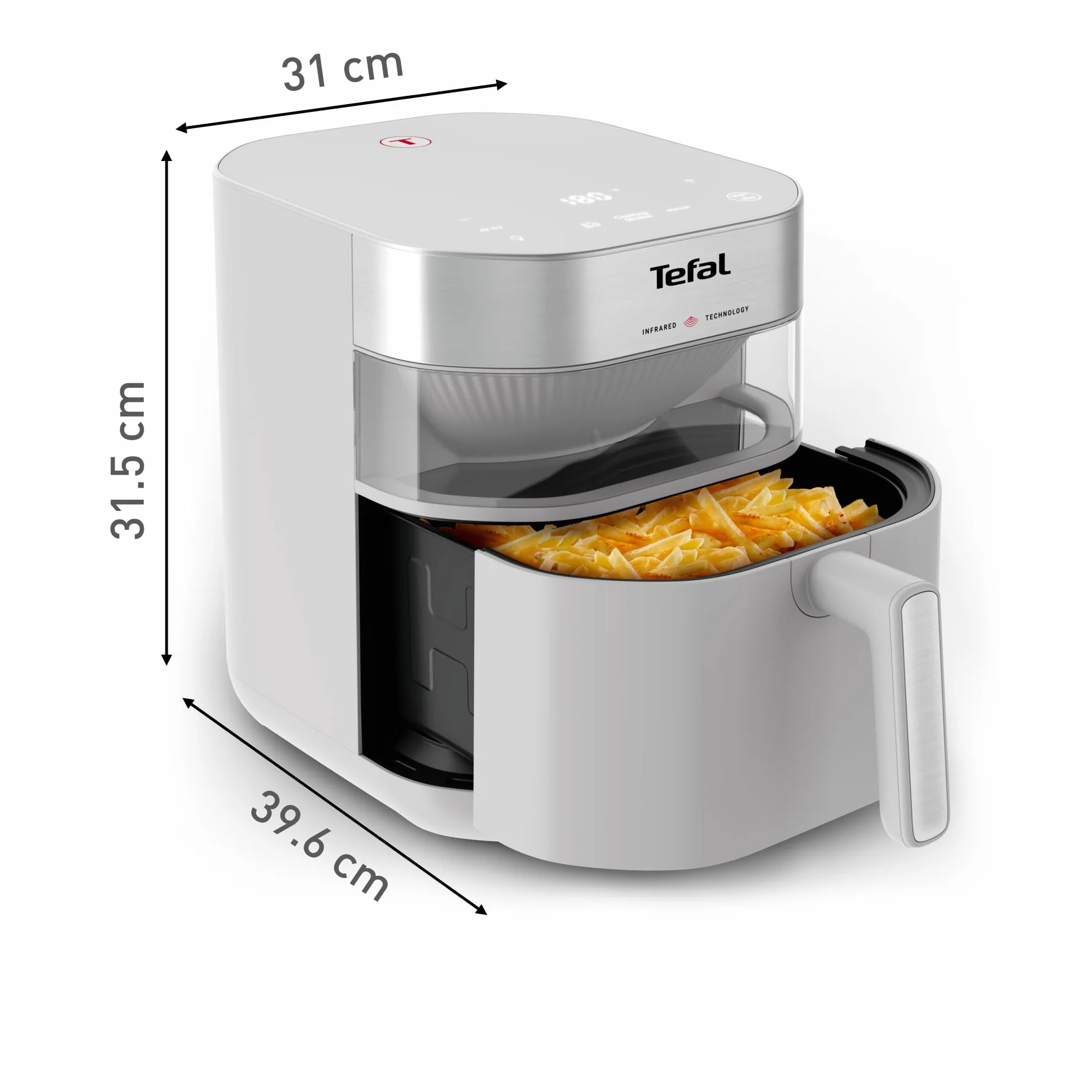 TEFAL EY831GE0 Frytkownica, beztłuszczowa, Easy Fry Infrared, chrupiące dania, cyfrowy panel, wyciągany ruszt, technologia podczerwieni, pieczenie od góry do dołu, pojemność 7L