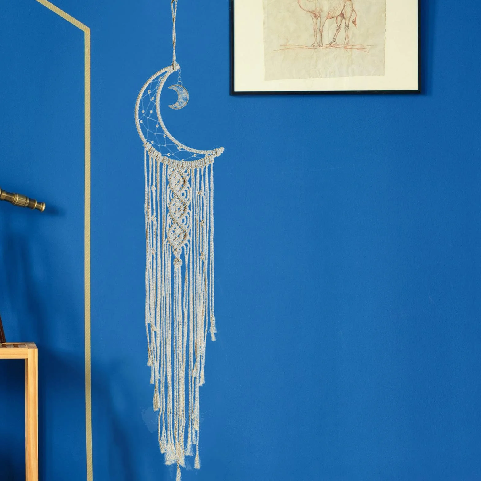 Łapacz snów księżycowych, łapacz snów, ręcznie robiona makrama, makrama, dekoracja ścienna, boho, dekoracja sypialni, prezent dla nastolatek - beżowy