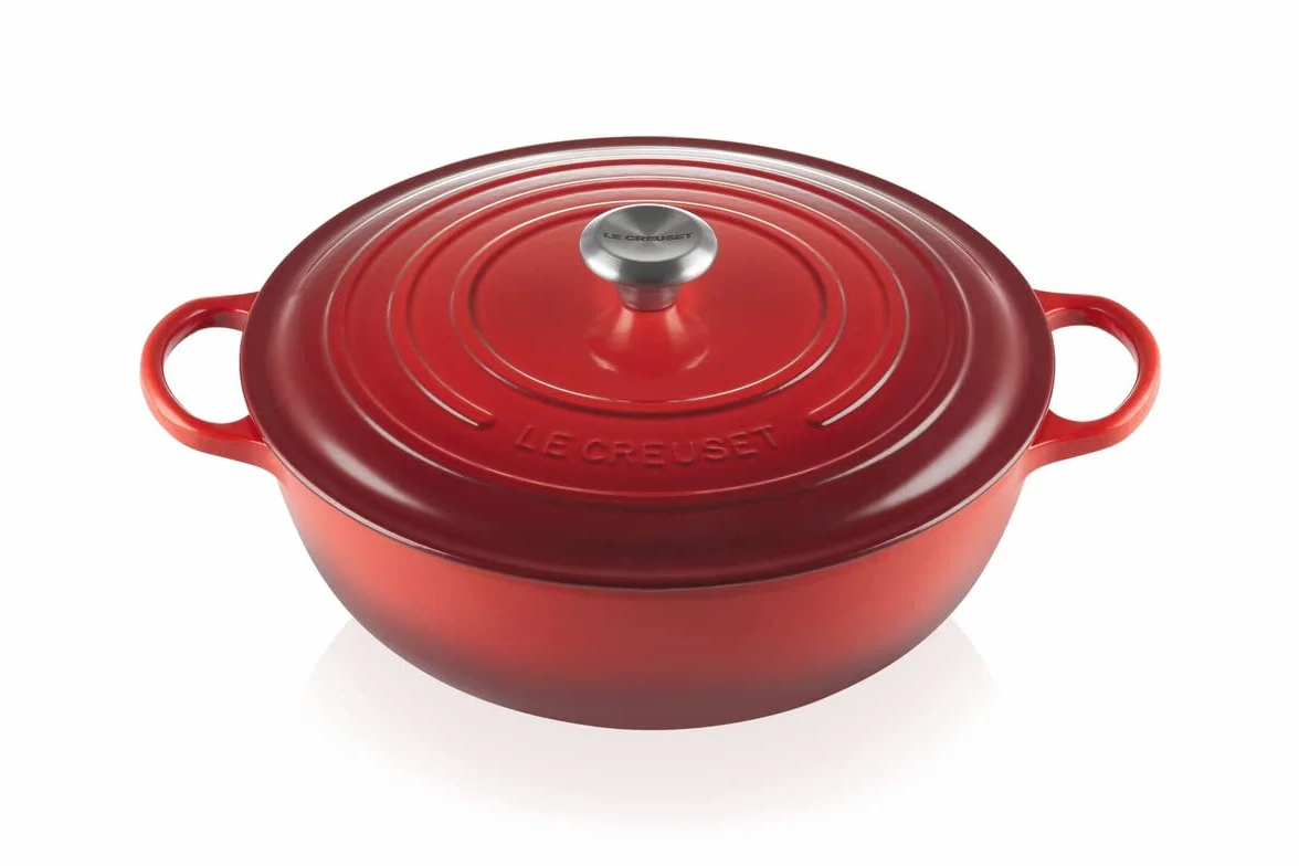 Le Creuset Signature żeliwna brytfanna z pokrywką, Ø 32 cm, La Marmite, okrągła, nadaje się do wszystkich rodzajów kuchenek i indukcyjnych, pojemność: 4,1 l, 6,275 kg, wiśniowa czerwień