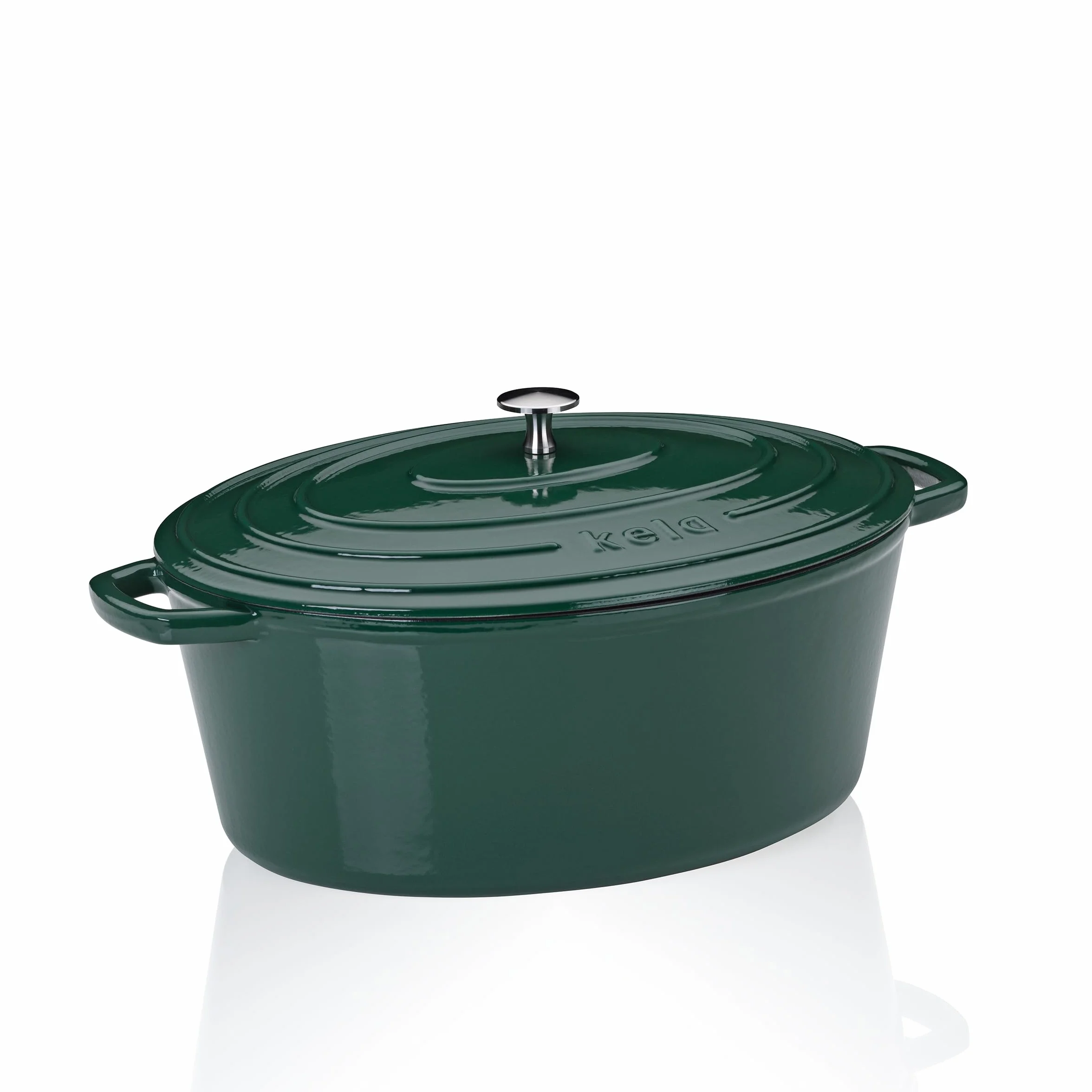 kela Garnek żeliwny owalny 9,3 litra, Dutch Oven CALIDO, indukcyjna brytfanna żeliwna z pokrywką, żeliwny garnek do pieczenia chleba, emaliowany, zielony