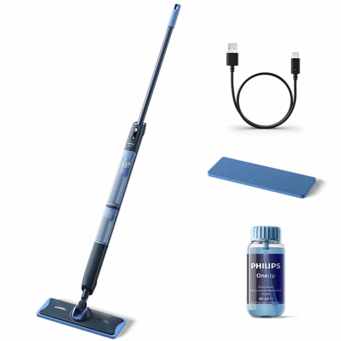 Philips OneUp 5000 mop elektryczny mop do mopa, 2 x czystsze podłogi², 2 x szybsze czyszczenie, dwa ustawienia wilgotności do twardych i delikatnych podłóg, bezprzewodowy, z przegubem obrotowym o 360°