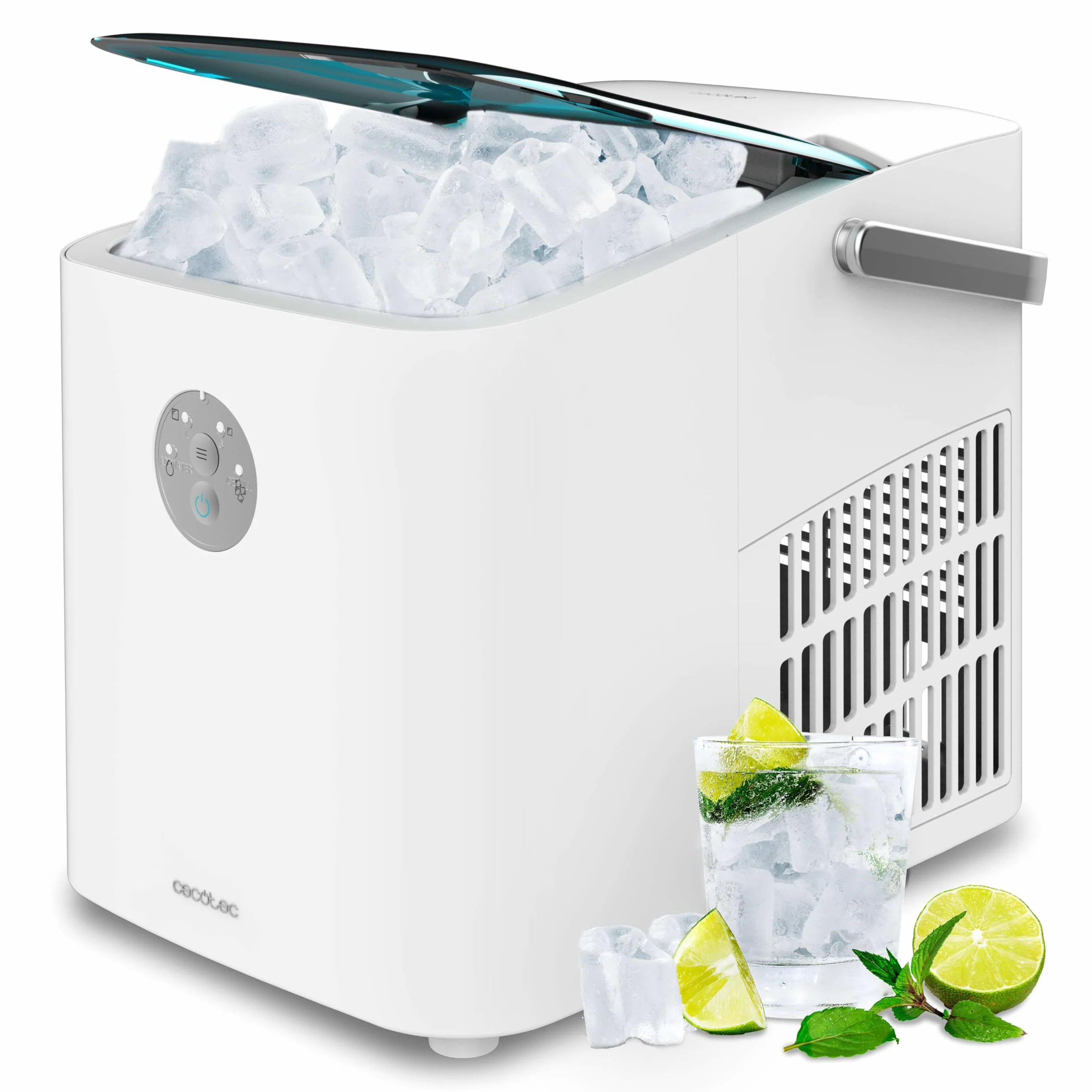 Cecotec Maszyna do robienia lodu z oknem, Ice Maker, Chillin' Ice 1200 Go 120W, dzienna wydajność 12 kg, lód w 6-8 minut, 2 rozmiary kostek, prosta kontrola