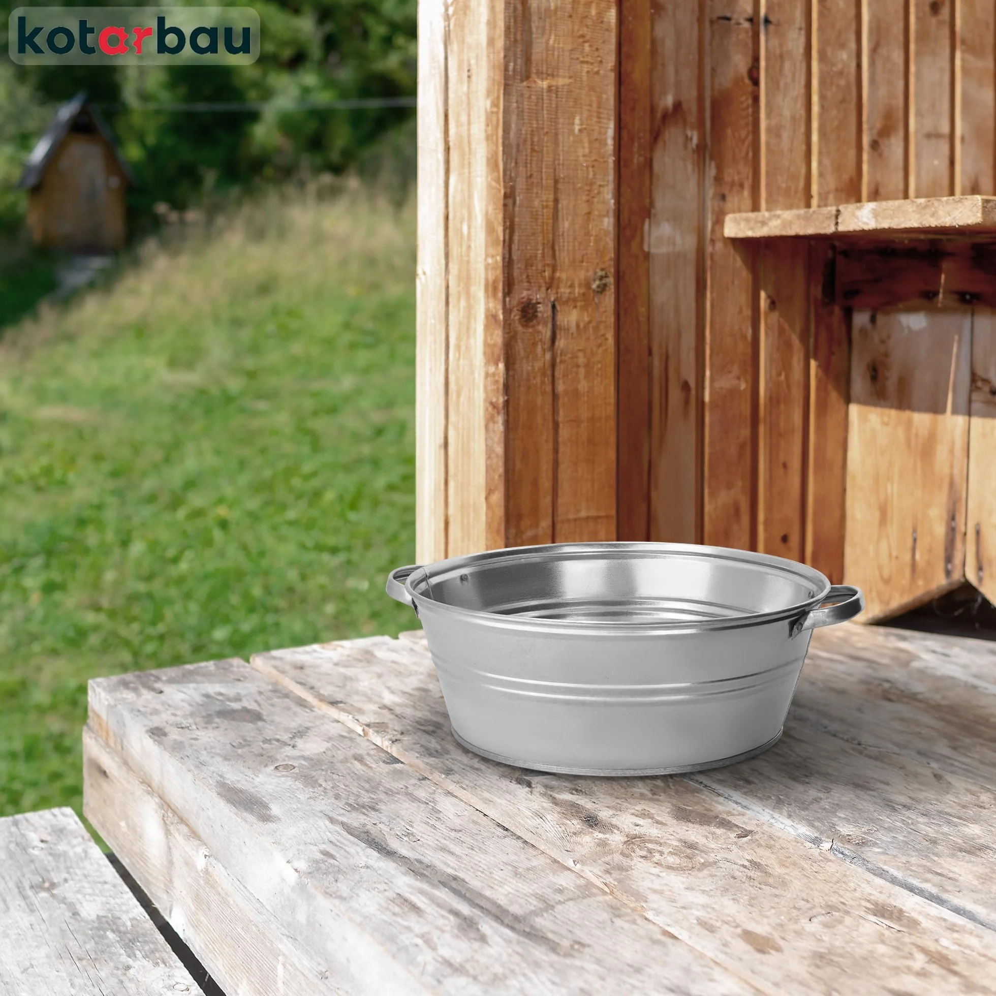 KOTARBAU® Miska Ocynkowana - 13 L - Misa Stalowa z Uchwytami - Miska Metalowa na Kwiaty - Rustykalna