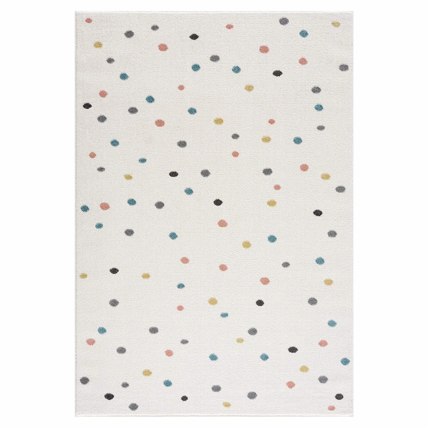 Dywan do pokoju dziecięcego, kremowy, 140 x 200 cm, do zabawy, kolorowe kropki, krótkie runo, certyfikat Öko-Tex Standard 100