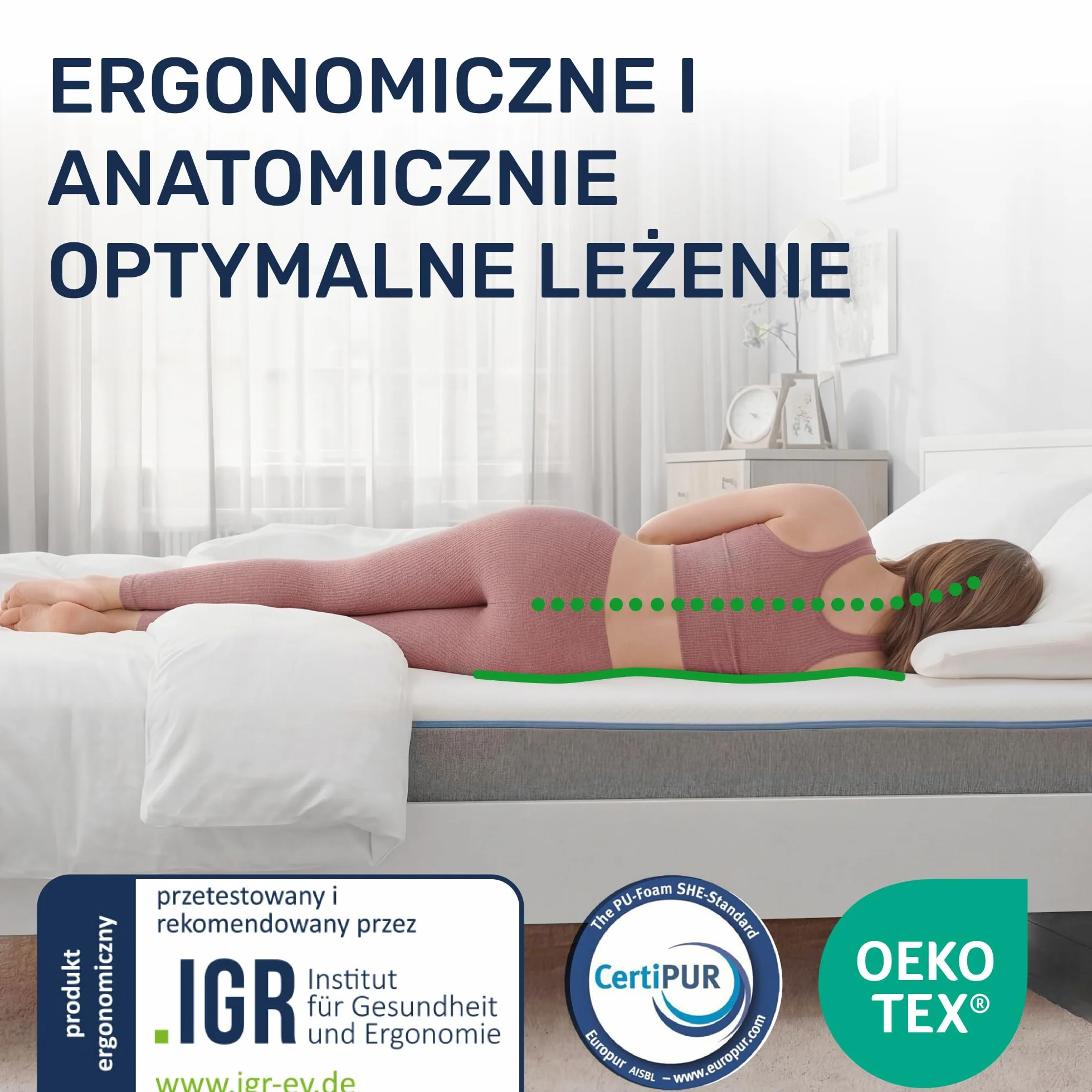 Materac nawierzchniowy wiskoelastyczny Dailydream „Model M” z efektem pianki zapamiętującej kształt, 90x200x5cm, Edition “Aloe Vera”