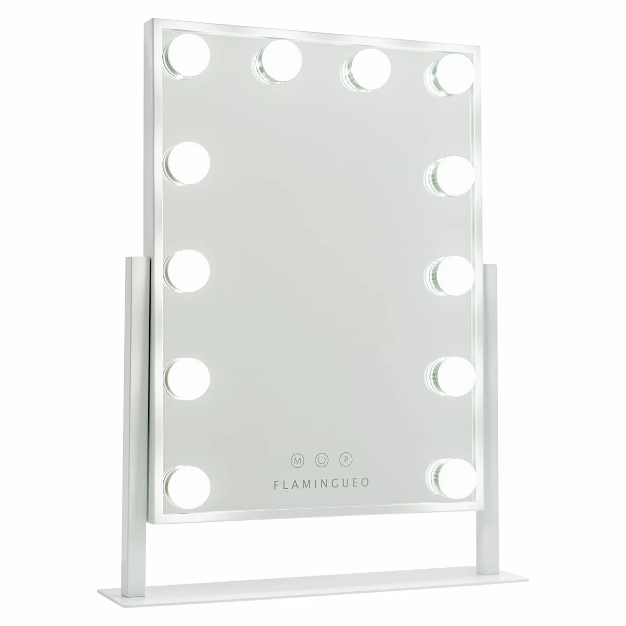 Flamingueo Hollywood Lusterko do Makijażu z Oświetleniem - 12 LED - 3 Tryby - Regulowana Intensywność - Sterowanie Dotykowe - Regulowana Pozycja - Biały - 36,5x7,5x47,5cm