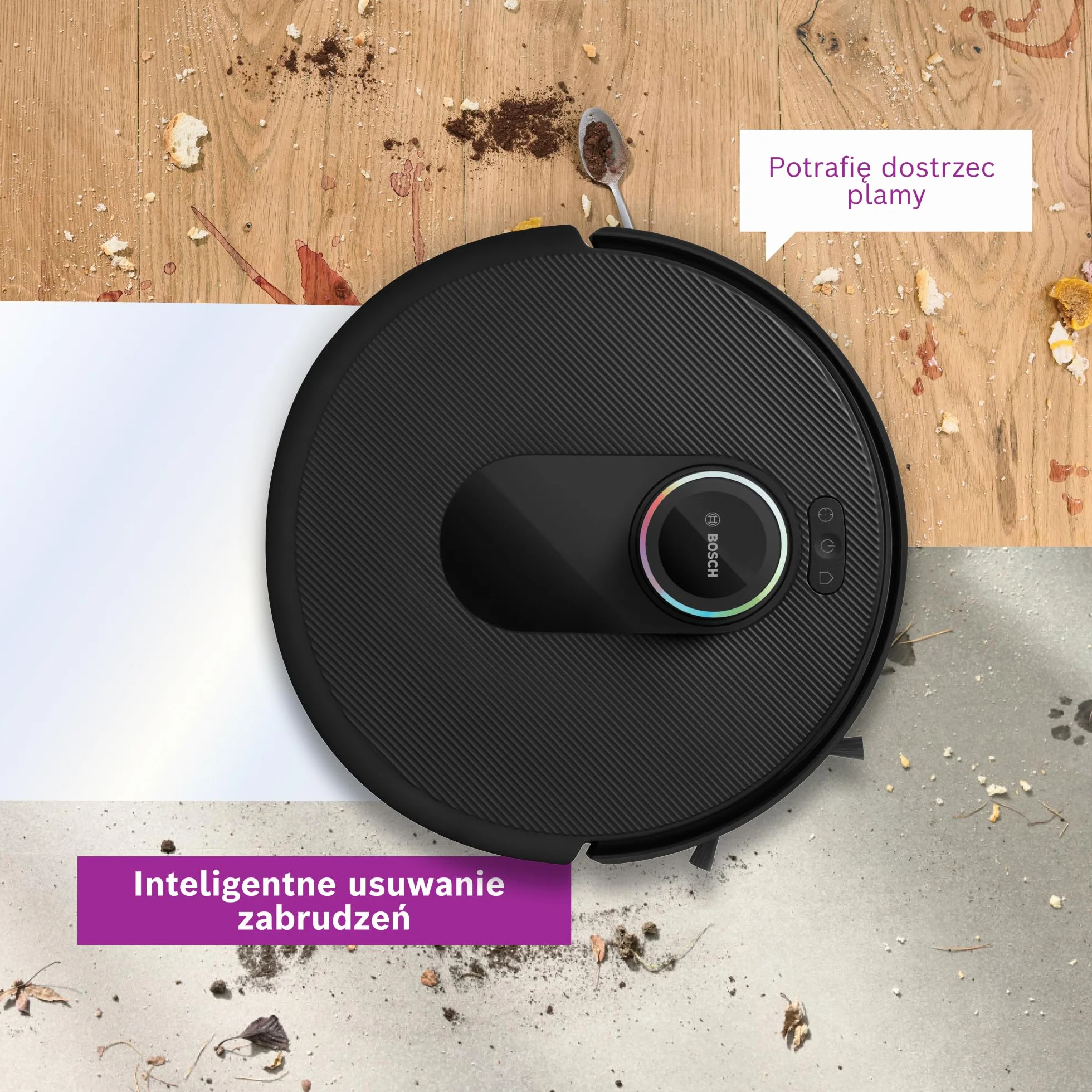 Bosch Spotless Max Cam Robot sprzątający, moc ssania 11000Pa, stacja czyszcząca, Smart Vision, Home Connect, czarny