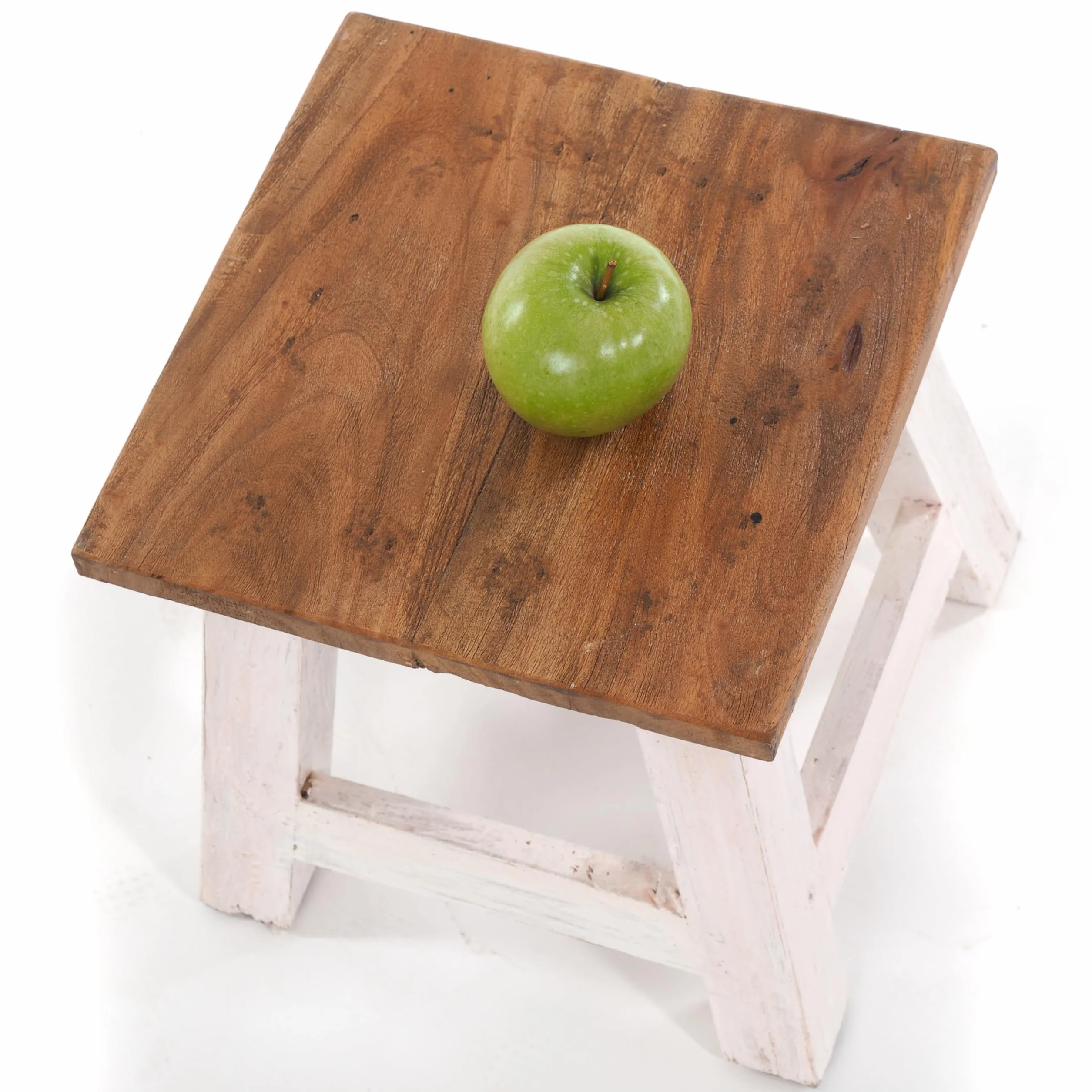 DESIGN DELIGHTS Rustykalny podnóżek w stylu vintage Palo | 27,5 x 26 x 26 cm (wys. x szer. x gł.), drewno z recyklingu mahoń | drewniany taboret do siedzenia, stolik pomocniczy, taboret na kwiaty |