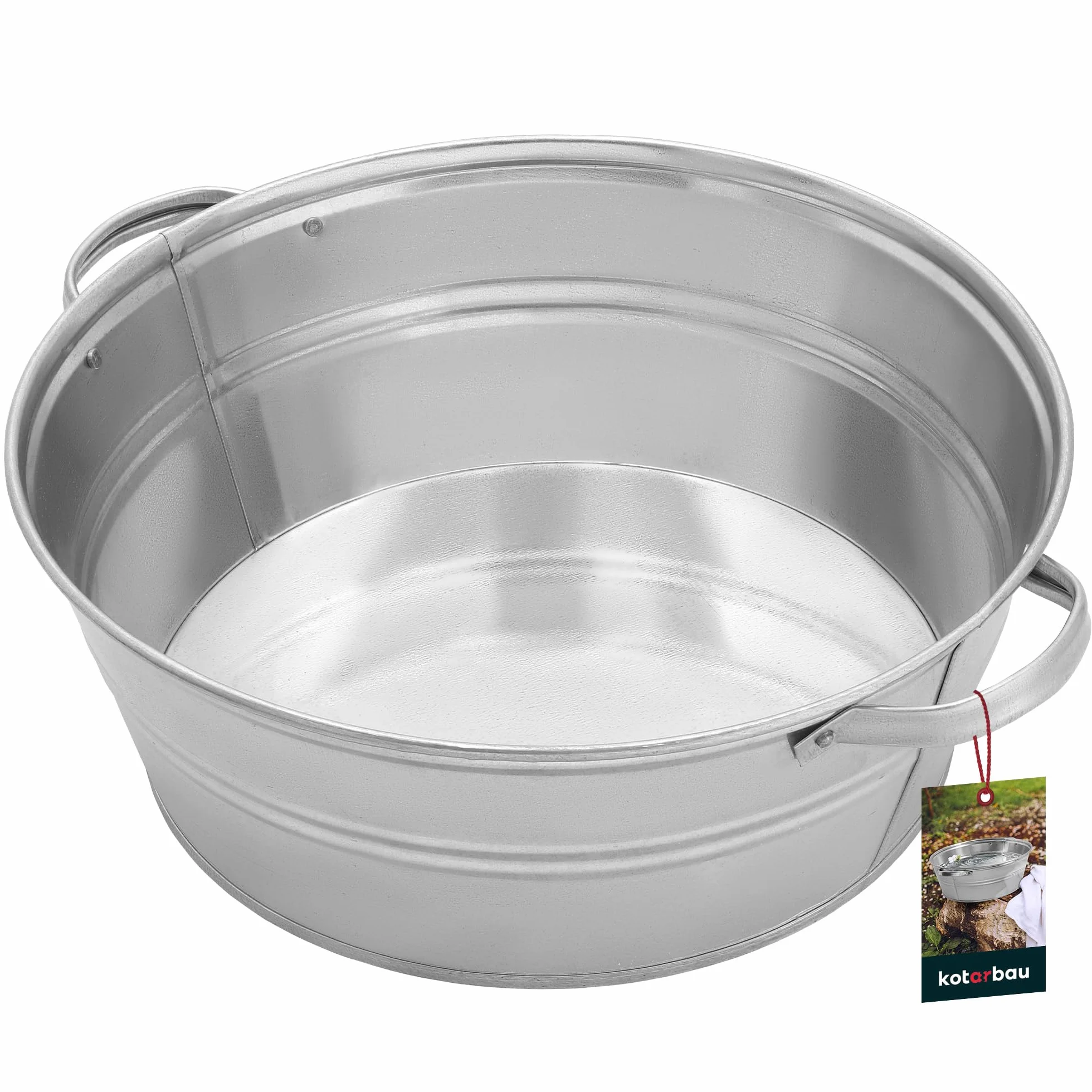 KOTARBAU® Miska Ocynkowana - 13 L - Misa Stalowa z Uchwytami - Miska Metalowa na Kwiaty - Rustykalna