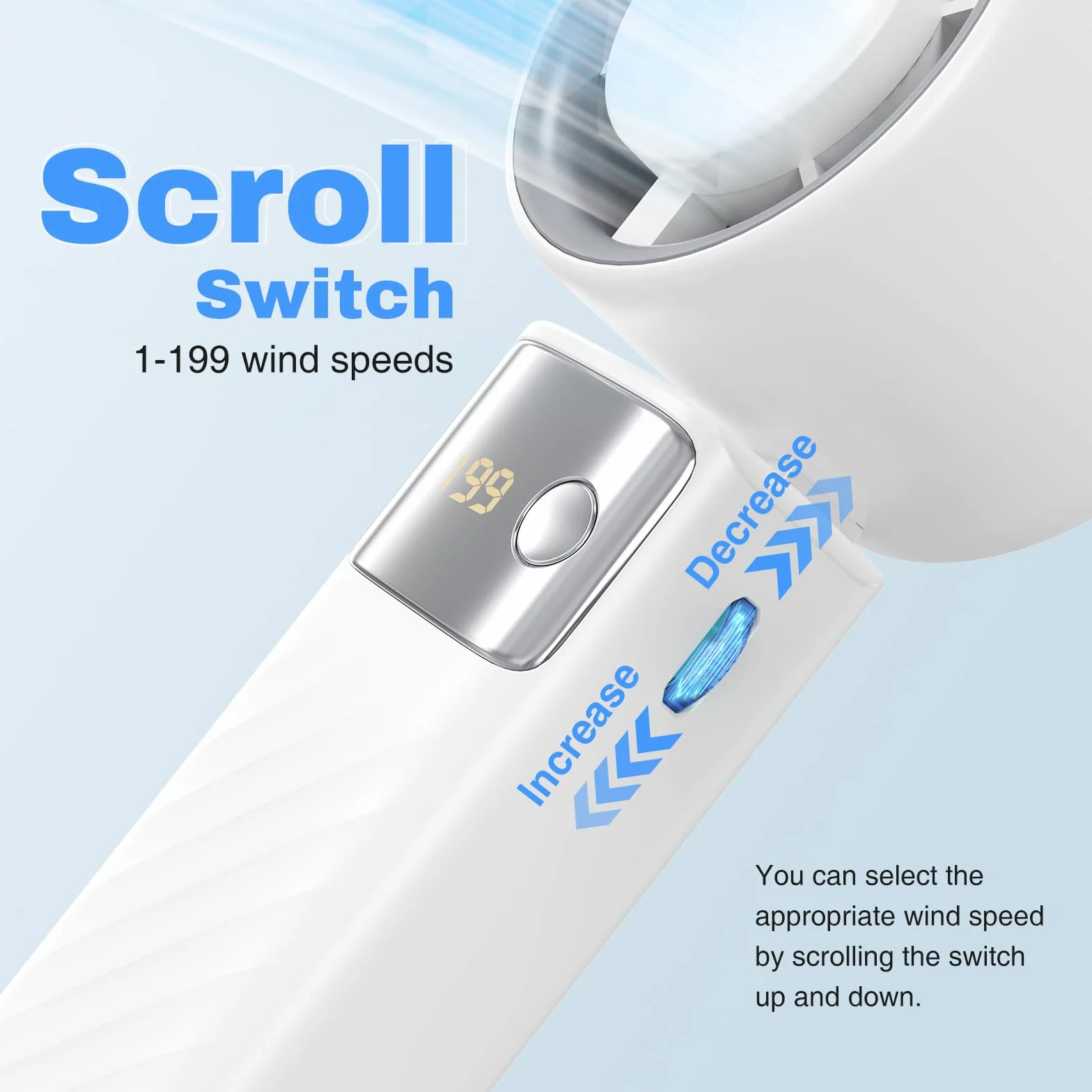 Mini Przenośny Wentylator Ręczny - 4000 mAh Ładowanie USB, Regulacja Prędkości (1-199), Składany Wentylator Stojący 115° z Wyświetlaczem LED do Domu, Plenerowy, Camping, Podróże