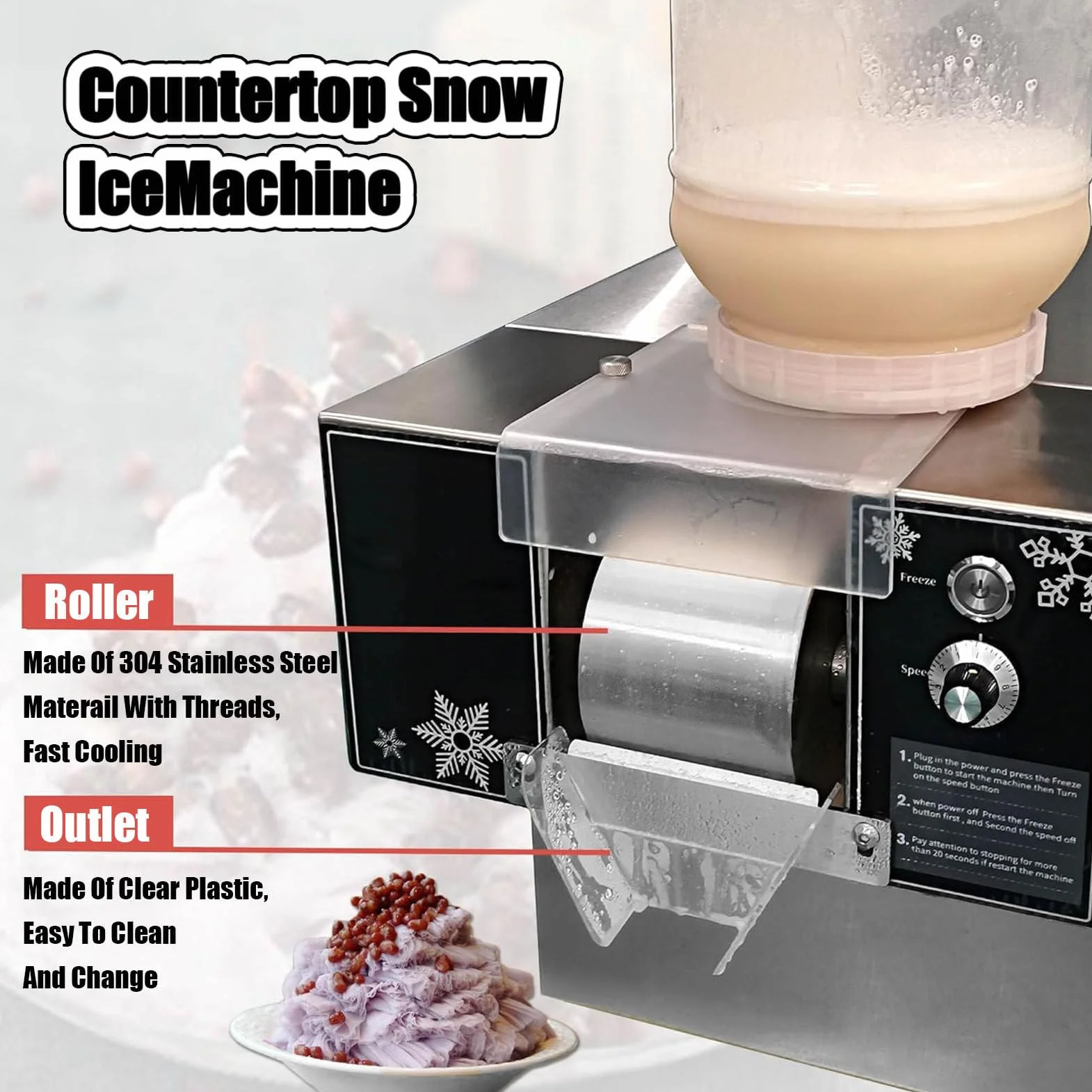 120kg/24h Mini Snow Ice Maker Shaver Machine Europe Snowflake Ice Machine Korea Bingsu Machine Snowflake Ice Shaving Machine,Mechanical-180KG
