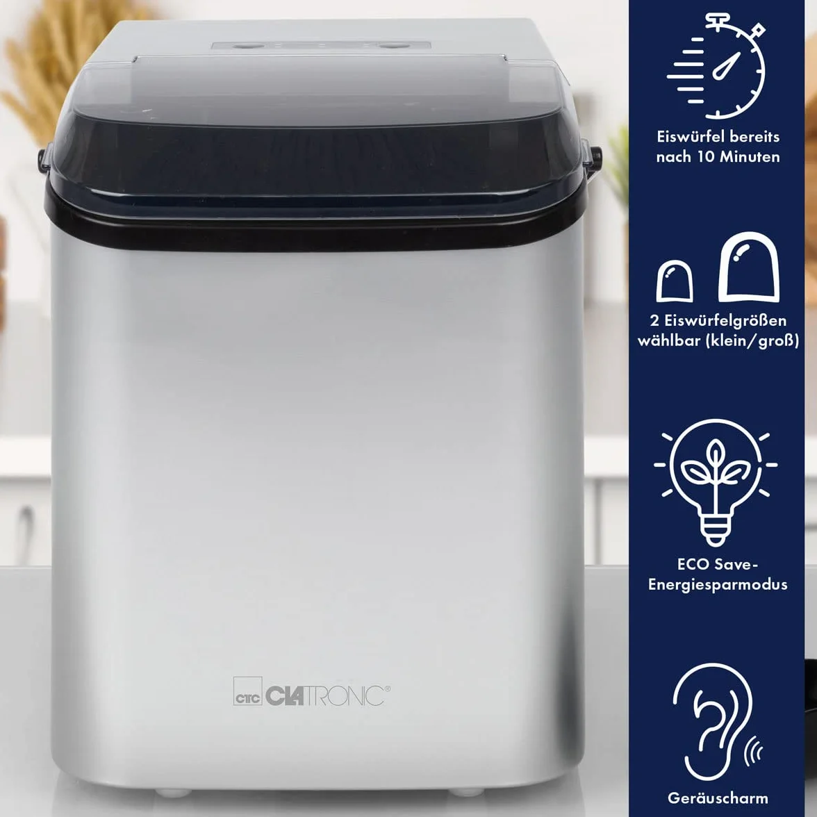 Clatronic EWB 3785 Machine à glaçon portable 12 kg/24h 105 W Noir Argent