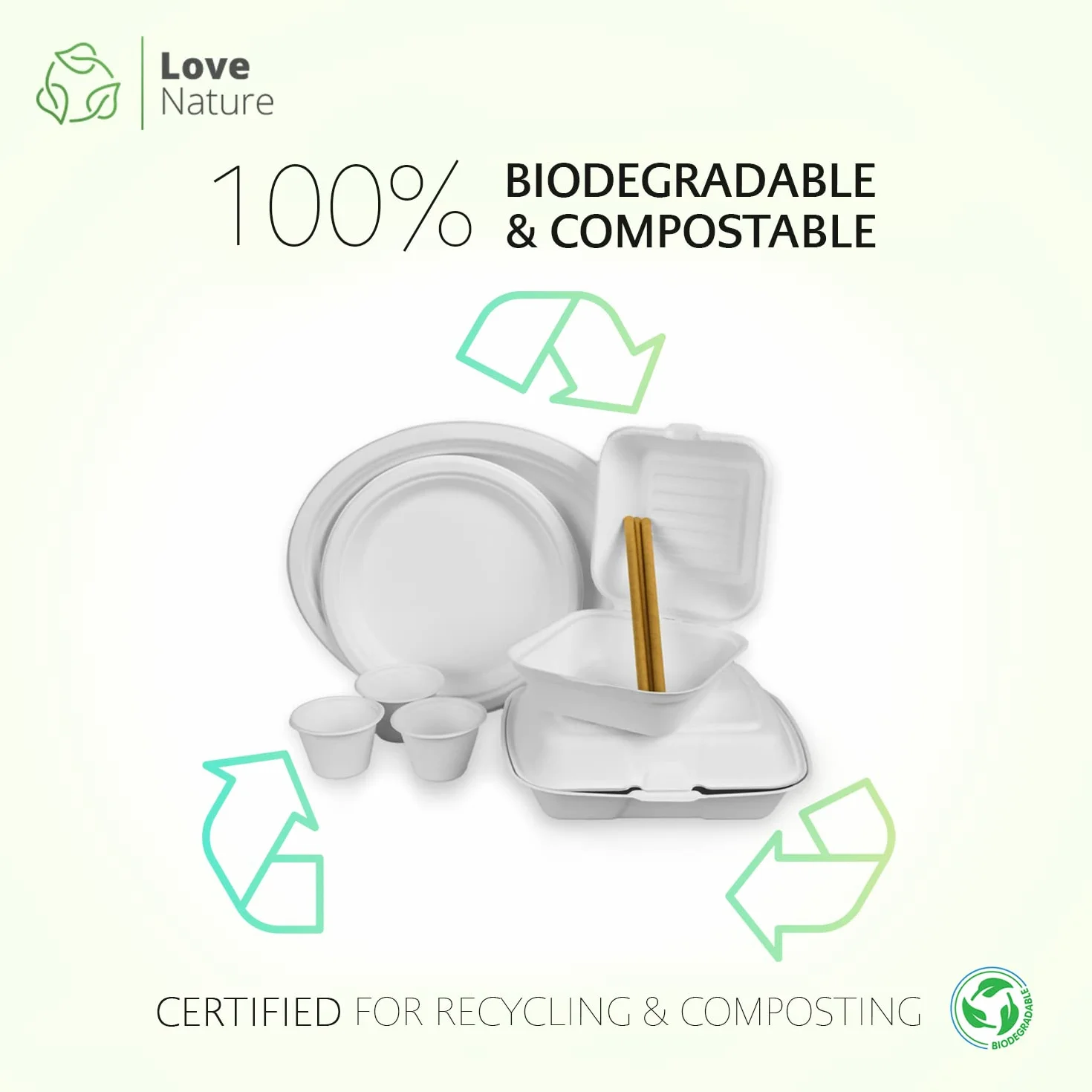 Love Nature Ekologiczne Menu Box 2 dzielone z Trzciny Cukrowej - Lunch Box jednorazowe Biodegradowalne