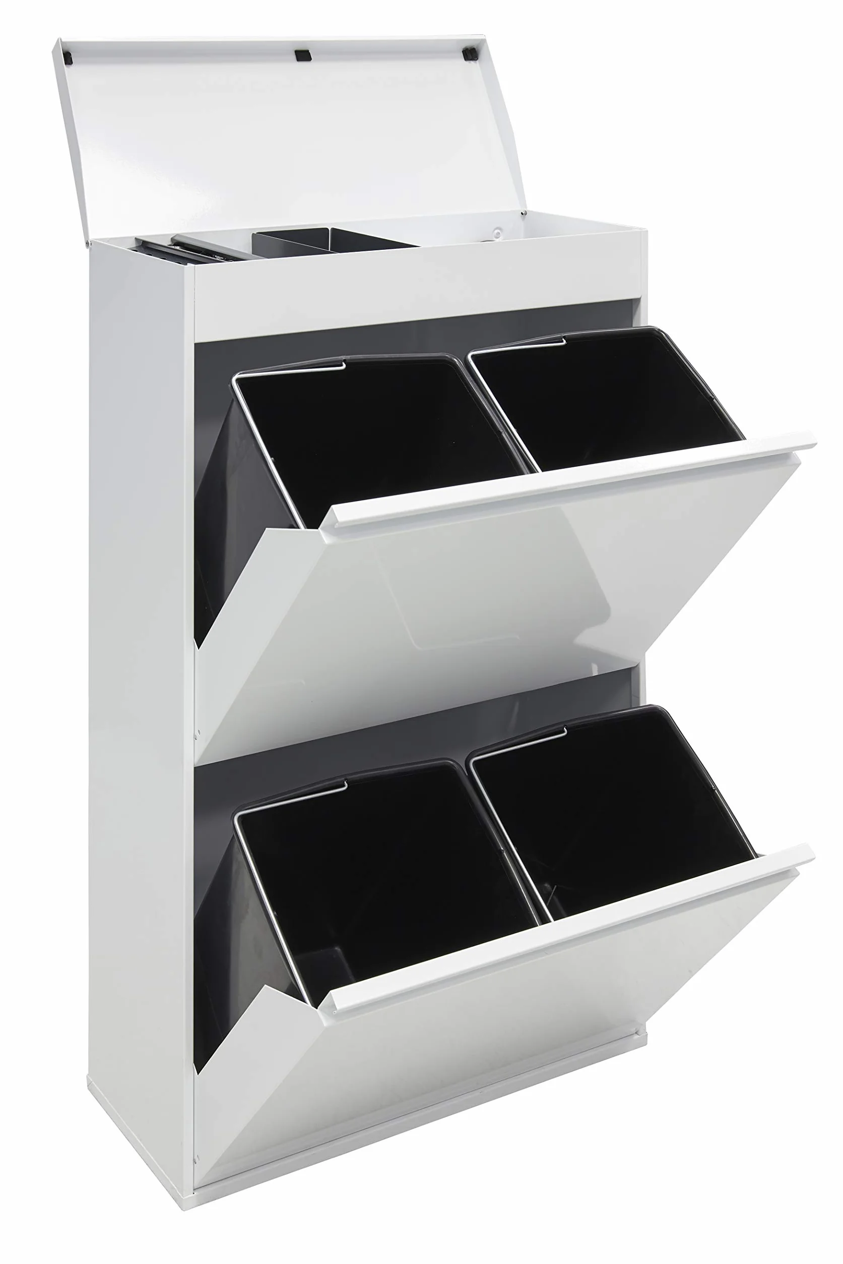ARREGUI Top CR621-B system segregacji śmieci ze stali z pudełkiem do przechowywania z pokrywką | 4 przegródki do kuchni | 4 pojemniki na śmieci | wyjmowany kosz wewnętrzny z uchwytem | 4 x 17 l (68 l)