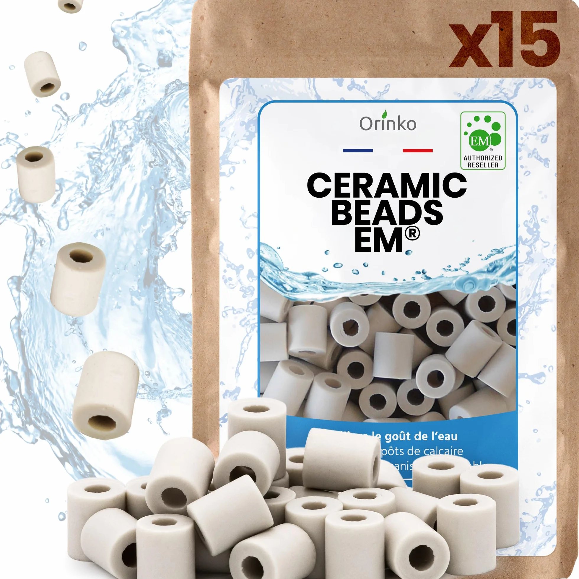 Orinko 15 EM® Ceramicznych Perełek - Poprawiają Jakość Wody - Zmniejszają Osad z Wapnia - Idealne do Butelek, Dzbanków, Karafek czy Czajników
