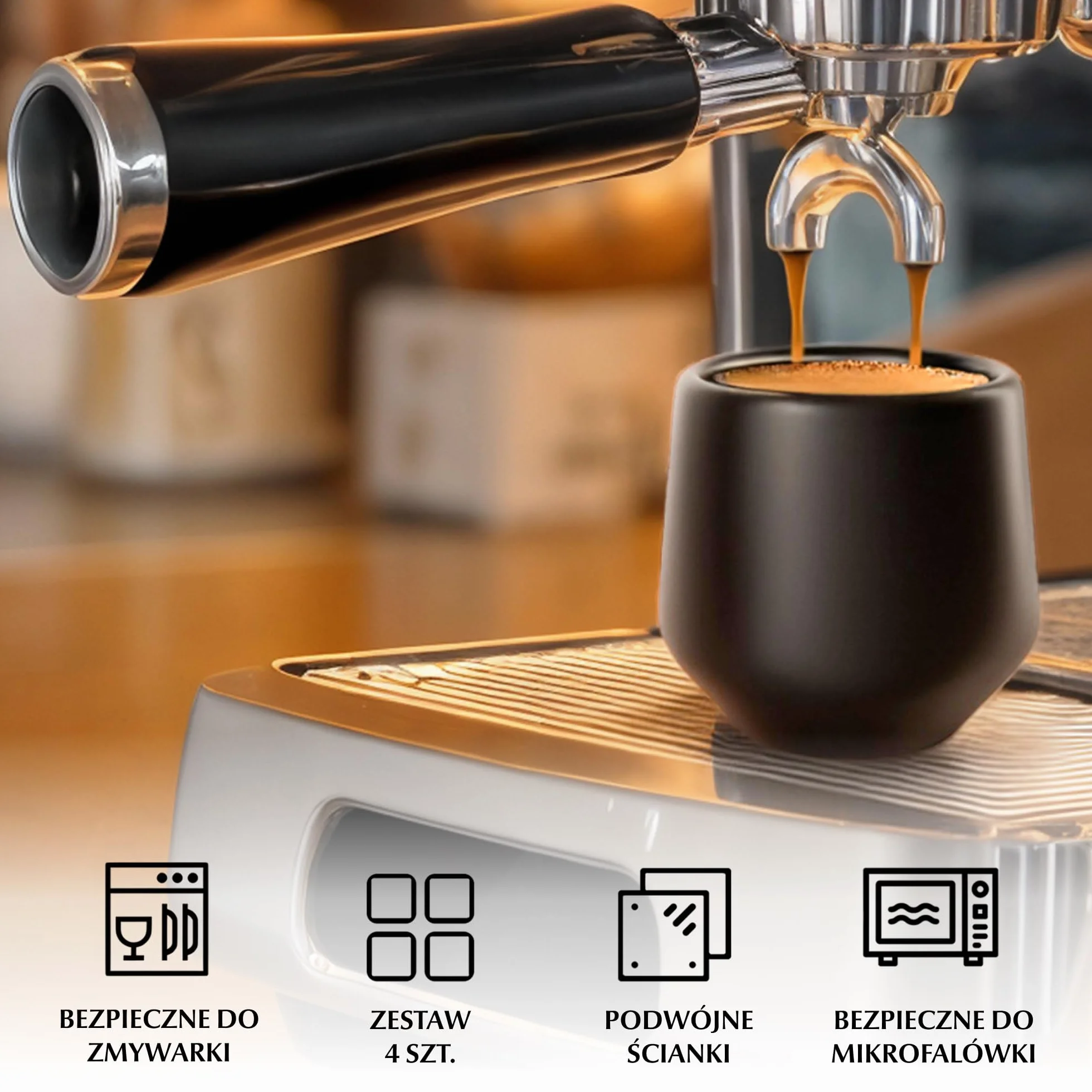 MIAMIO Zestaw filiżanek do espresso 4 sztuki 90 ml ceramiczne japońskie czarne