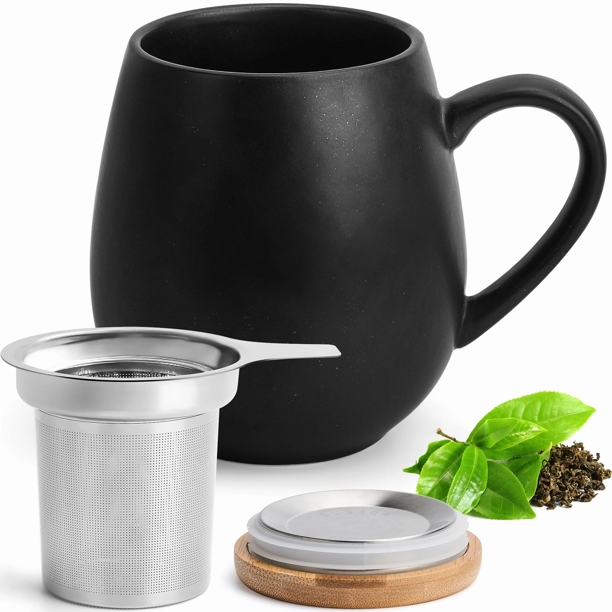 Filiżanka do herbaty z pokrywką i sitkiem - 550 ml - duża filiżanka do herbaty z sitkiem - filiżanka XXL z pokrywką - filiżanka do herbaty duża - filiżanka do herbaty - akcesoria do