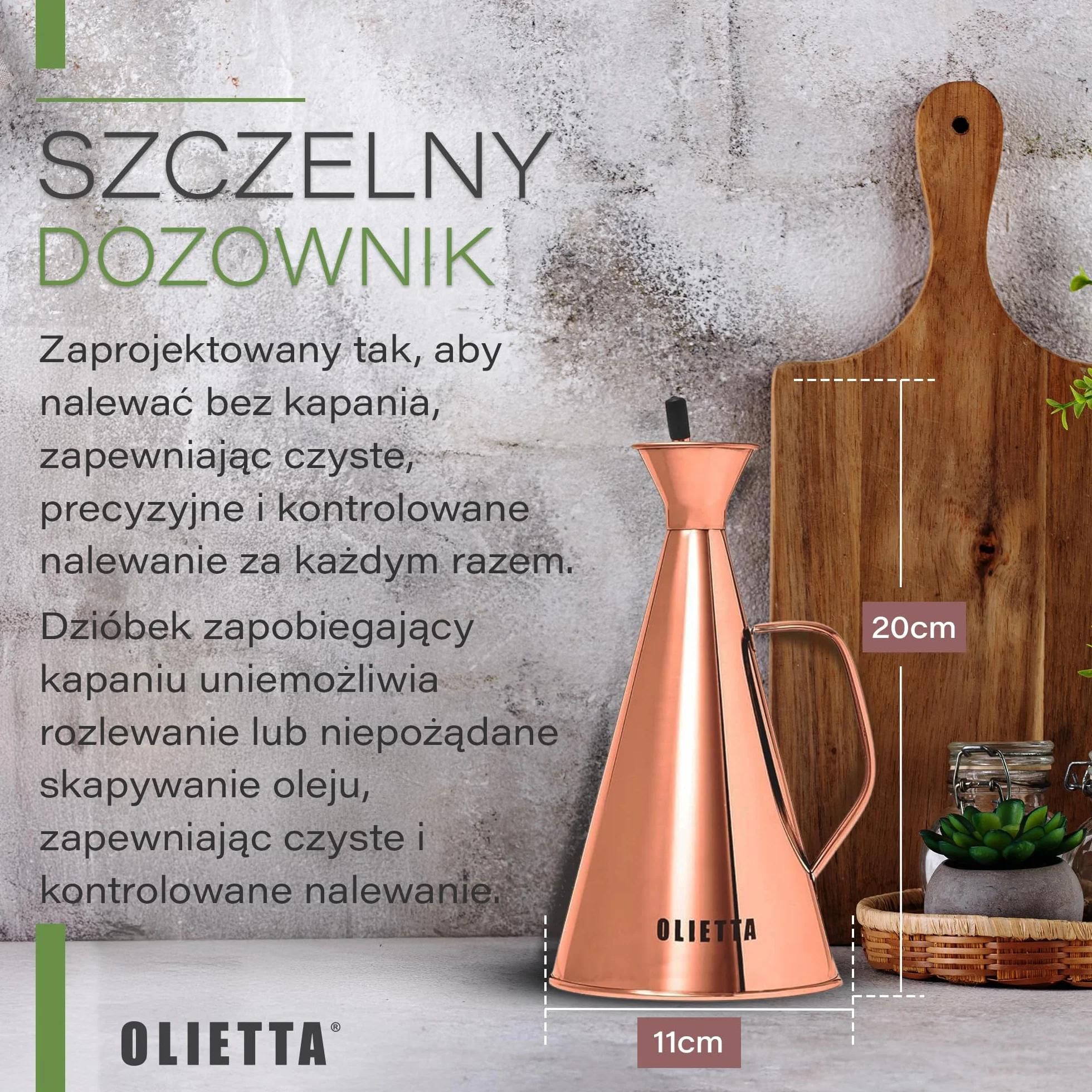 Olietta Stalowy dozownik oliwy i octu, 500 ml (0,5 l), bez kapania i szczelny – idealny do nalewania i skrapiania, łatwy w czyszczeniu