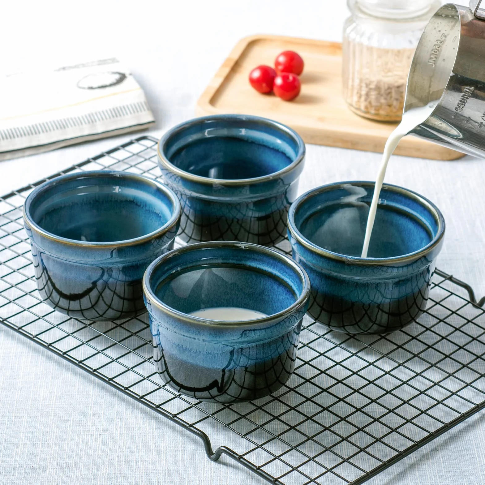 Foremki do sufletów 240mL miseczki do zapiekania niebieskie do piekarnika i mikrofalówki