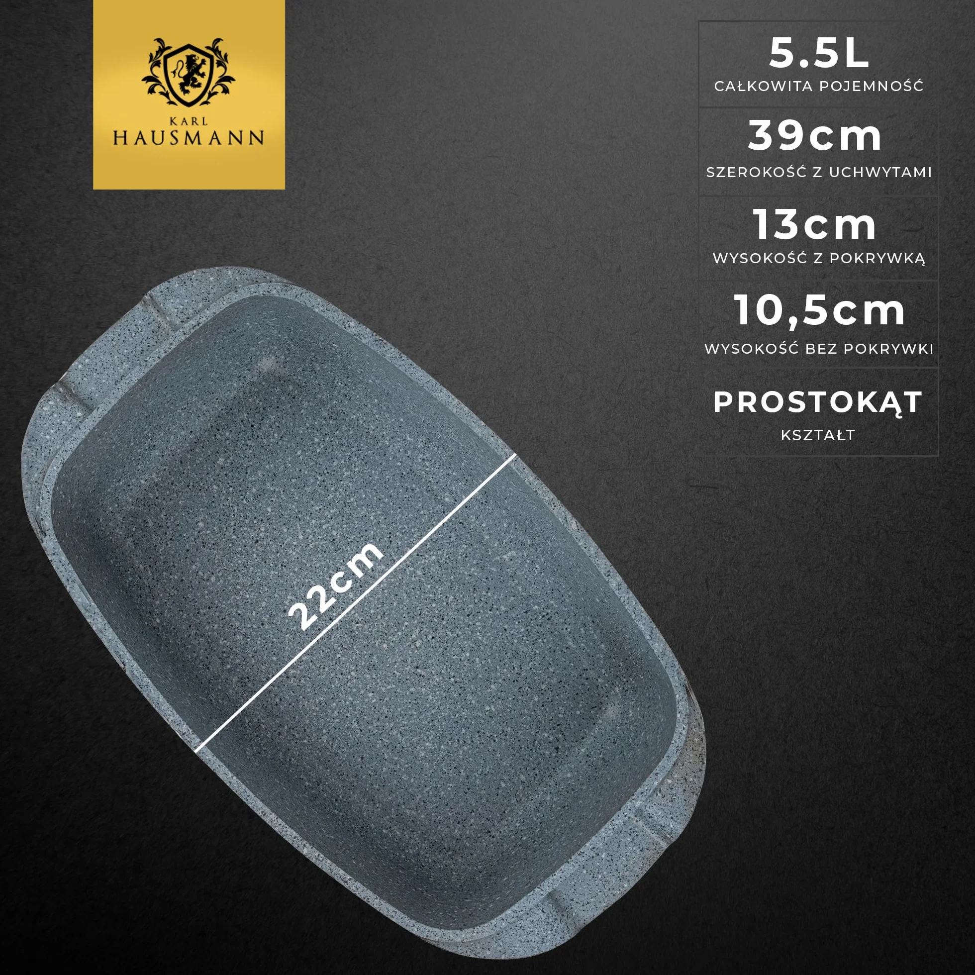 KARL HAUSMANN Duża Brytfanna Gęsiarka Granitowa - 5.5L - z Pokrywą i Dozownikiem Aromatu - Powłoka Nieprzywierająca do Gotowania bez Tłuszczu - Kompatybilny ze Wszystkimi Kuchenkami