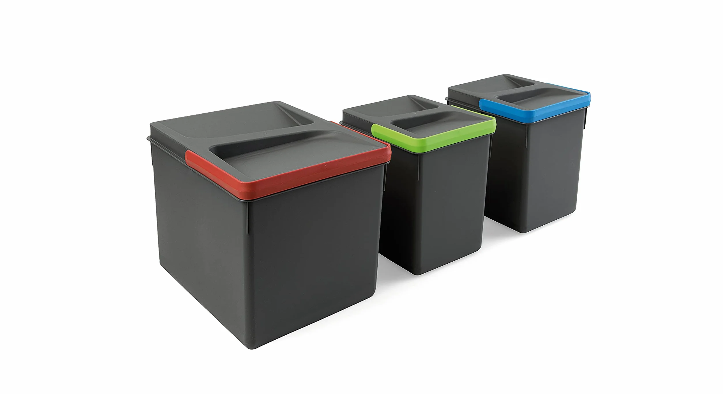 Emuca - Pojemniki do szuflady kuchennej Recycle, wysokość 216, 1x12L + 2x6L, Szaro-antracytowy plastik