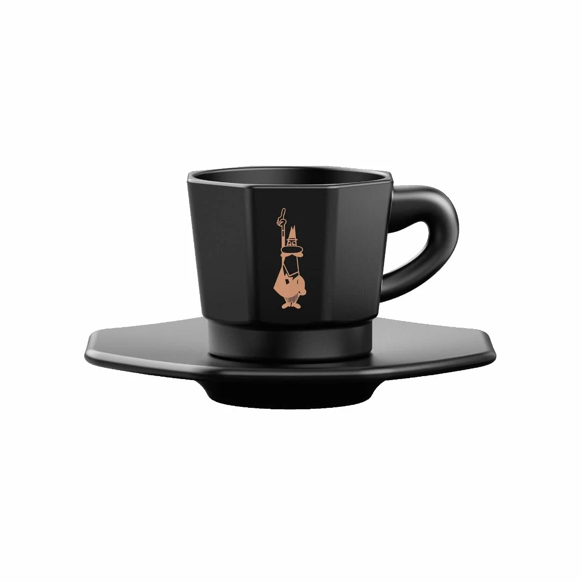 Bialetti Octagonal Cups, zestaw 4 filiżanek, matowe czarno-różowe złoto, 75 ml