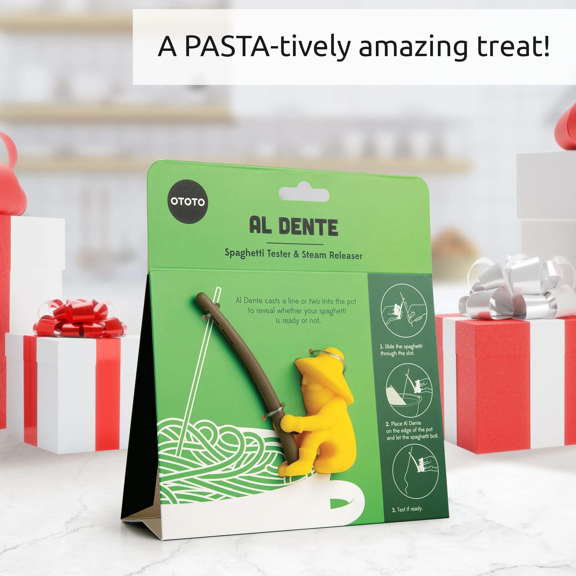 OTOTO Al Dente tester spaghetti i uwalniacz pary, w 100% wolny od BPA i bezpieczny dla żywności, tester makaronu, zabawne gadżety kuchenne, prezenty na parapetówkę, narzędzia kuchenne i gadżety nadają