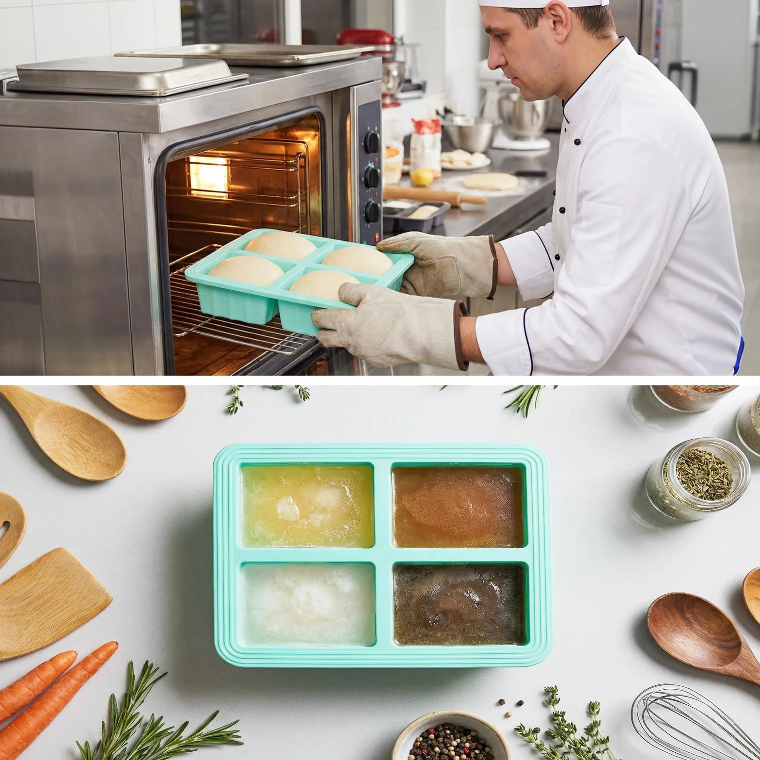 Souper Cubes zestaw 2 pojemników do zamrażania zupy, silikonowych, z pokrywką, nie zawiera BPA, do zamrażarki, do zupy, zamrażarki, kostek lodu do bulionu, sosu, lodów (zielony, 250 ml)