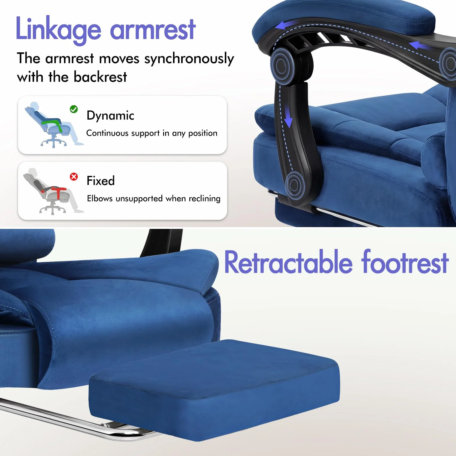 ALFORDSON Krzesło biurowe obrotowe gamingowe ergonomiczne z poduszką lędźwiową niebieskie