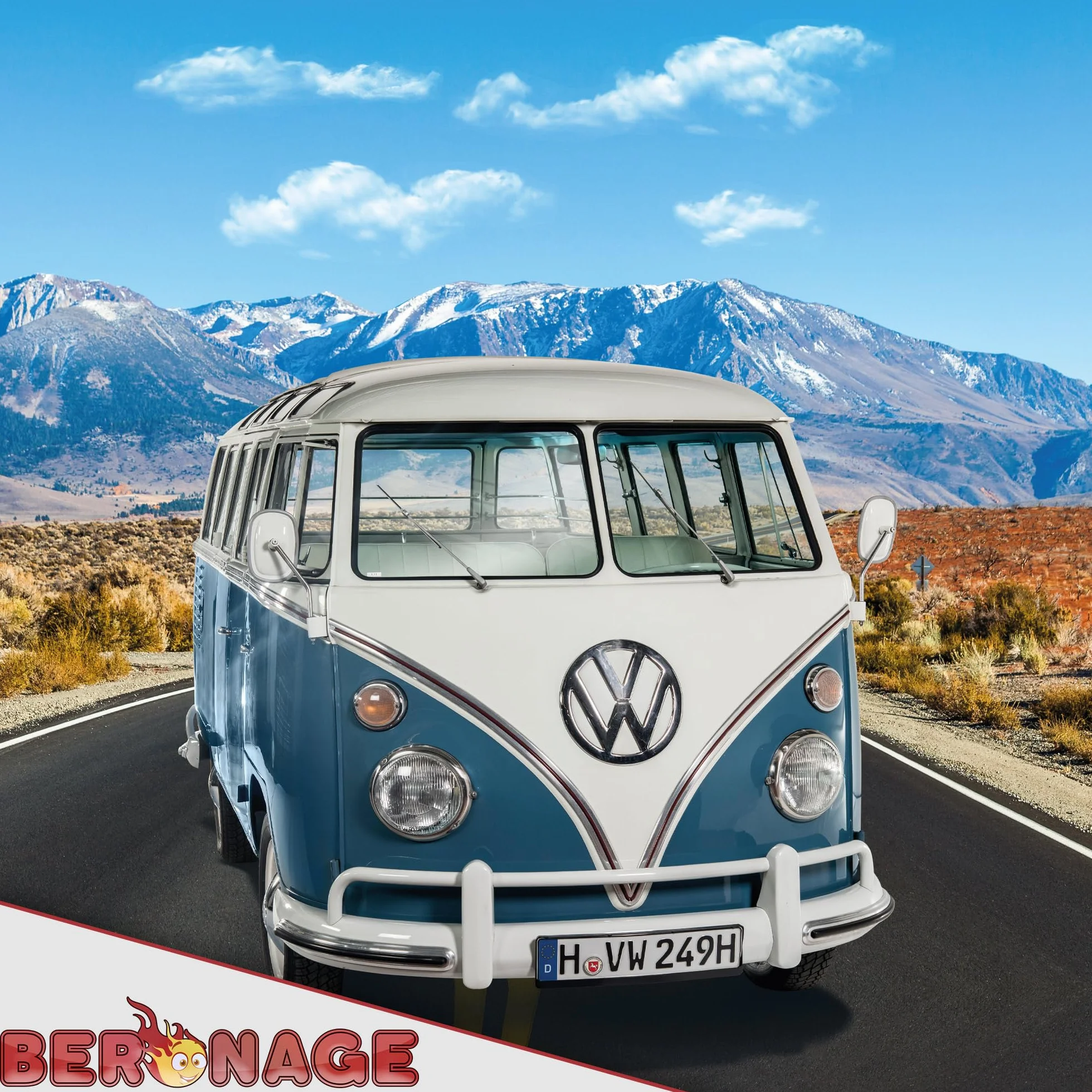 VW Volkswagen T1 dwustronna poduszka – niebieska, 40 x 40 cm, poduszka Bulli z 2 motywami, poszewka na poduszkę do kampera, idealna na sofę i łóżko, akcesoria do mieszkania, poduszka dekoracyjna, na