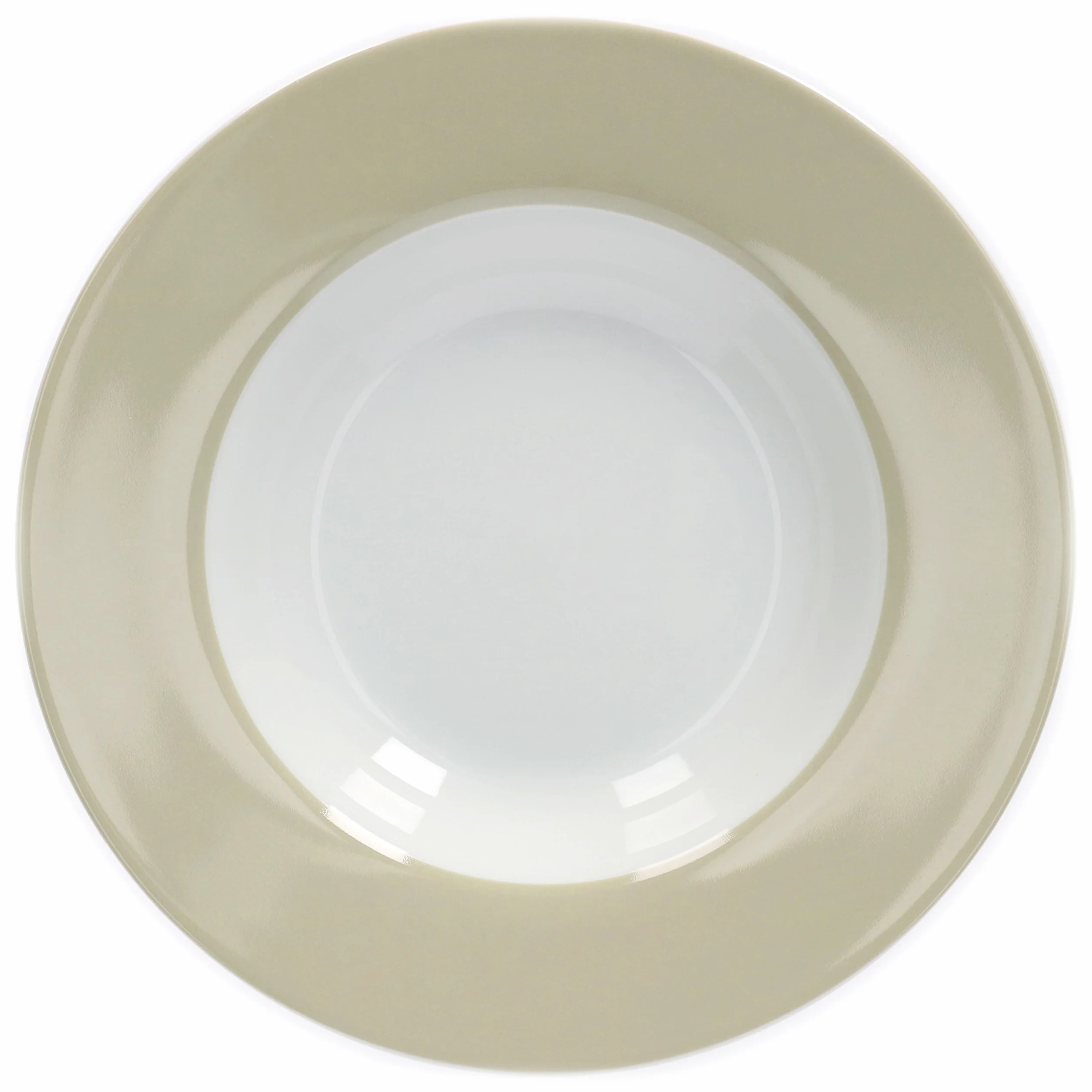 Van Well Vario 6-Częściowy Zestaw Talerzy - Serwis dla 6 Osób - Głębokie Talerze do Zupy i Makaronu 21,5 cm - Porcelanowy Zestaw Białych z Beżową Krawędzią - Talerze do Sałatek