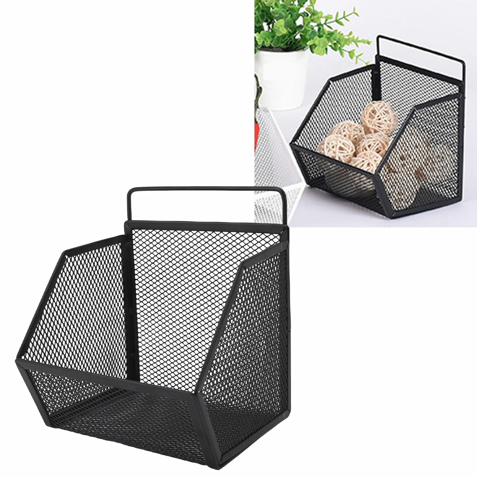 Annadue Annadue Samoprzylepny Kosz z Drutu Metalowego Otwarty Drut do Przechowywania w Kuchni w łazience, 13,2 X 10 X 15 Cm (WHITE) (WHITE) (BLACK)