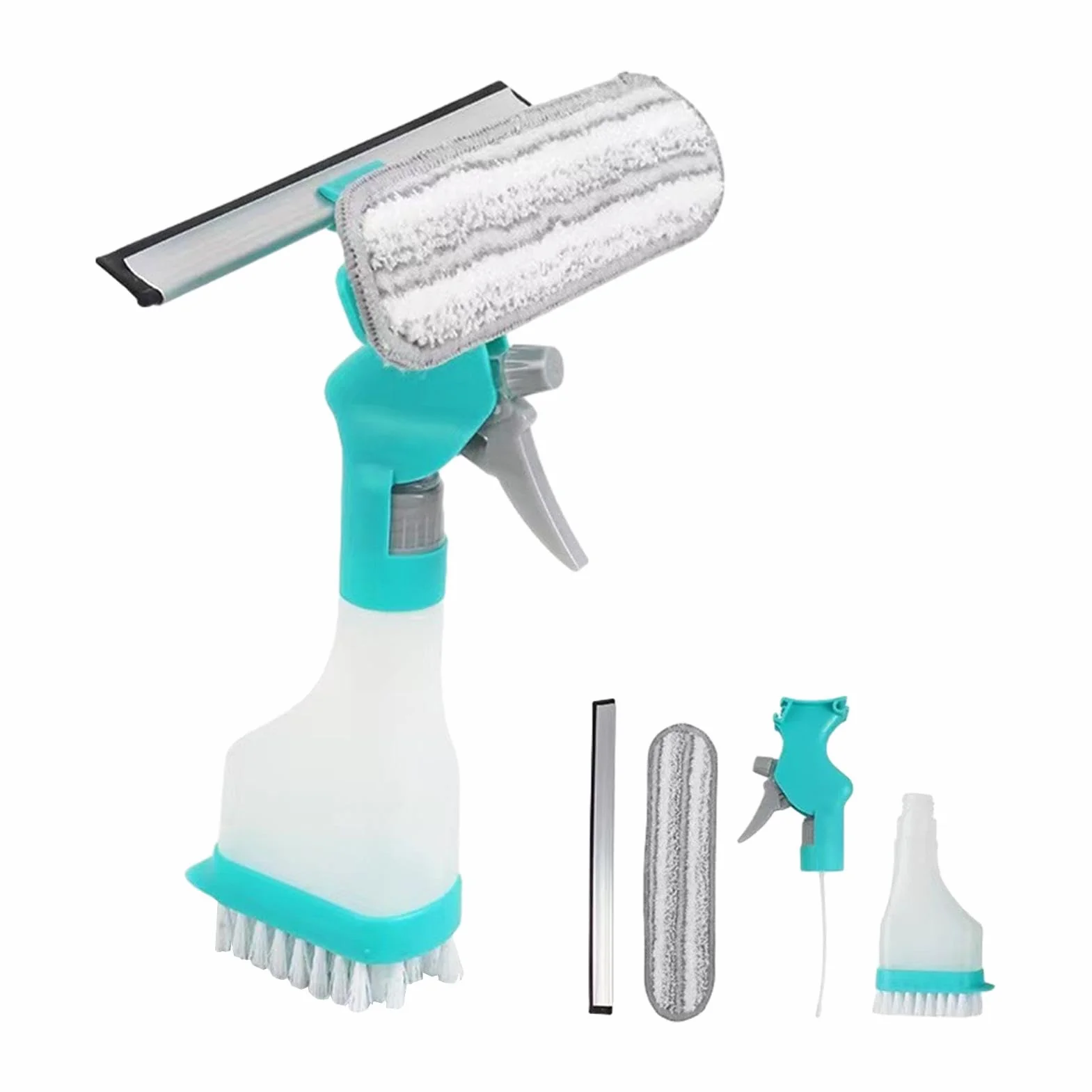 Mop do okien i spryskiwacz 4 w 1, z funkcją spryskiwania, butelka z rozpylaczem, mop z mikrofibry, do mycia okien, prysznica, łazienki, kuchni, samochodu, płytek, lustra, gospodarstwa domowego